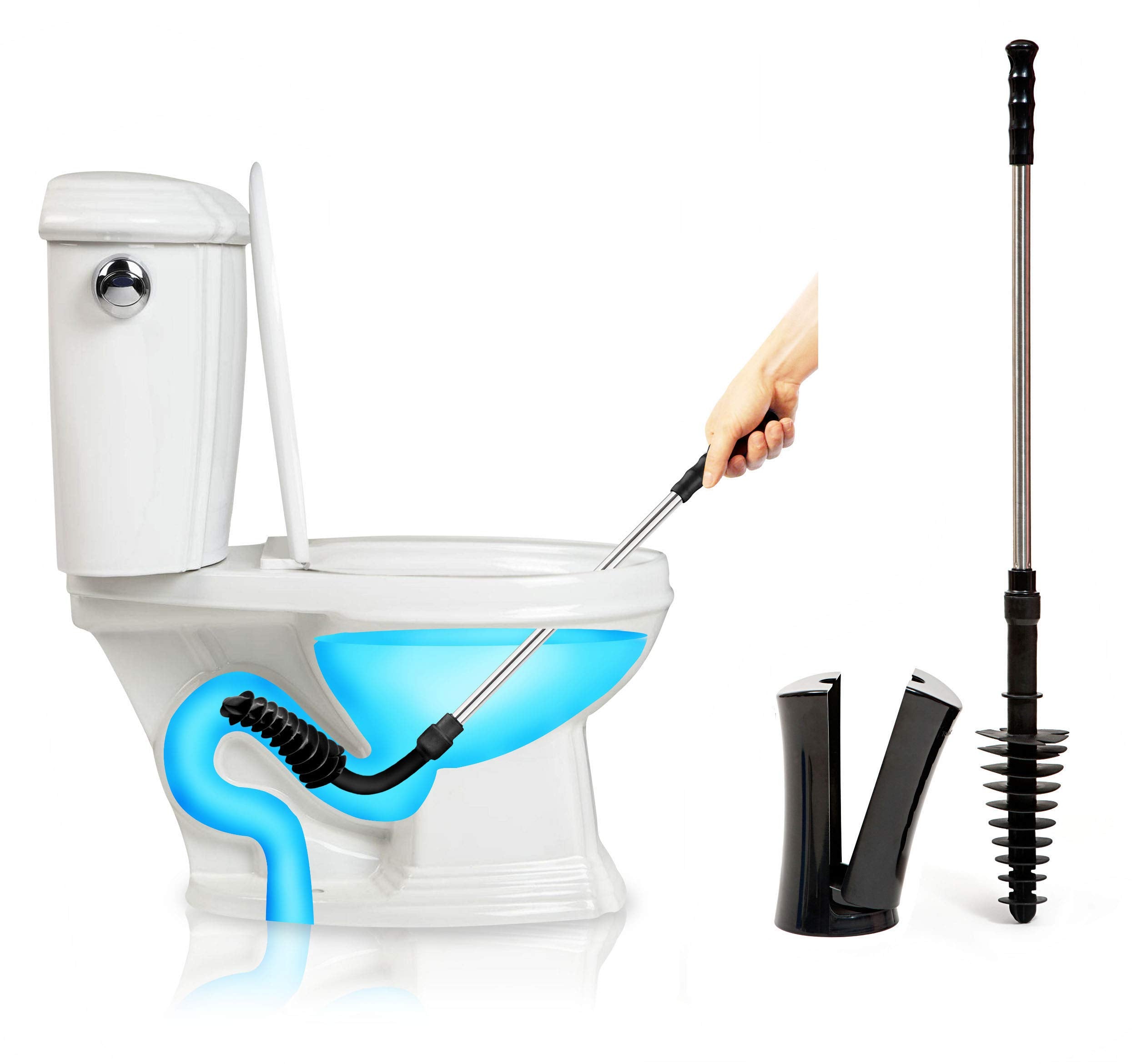 Toiletshroom Revolutionary Plunger, Squeegee, Clog Remover, Drain Cleaner, Bathroom Toilet Dredge Tool, Stainless Steel Handle W
