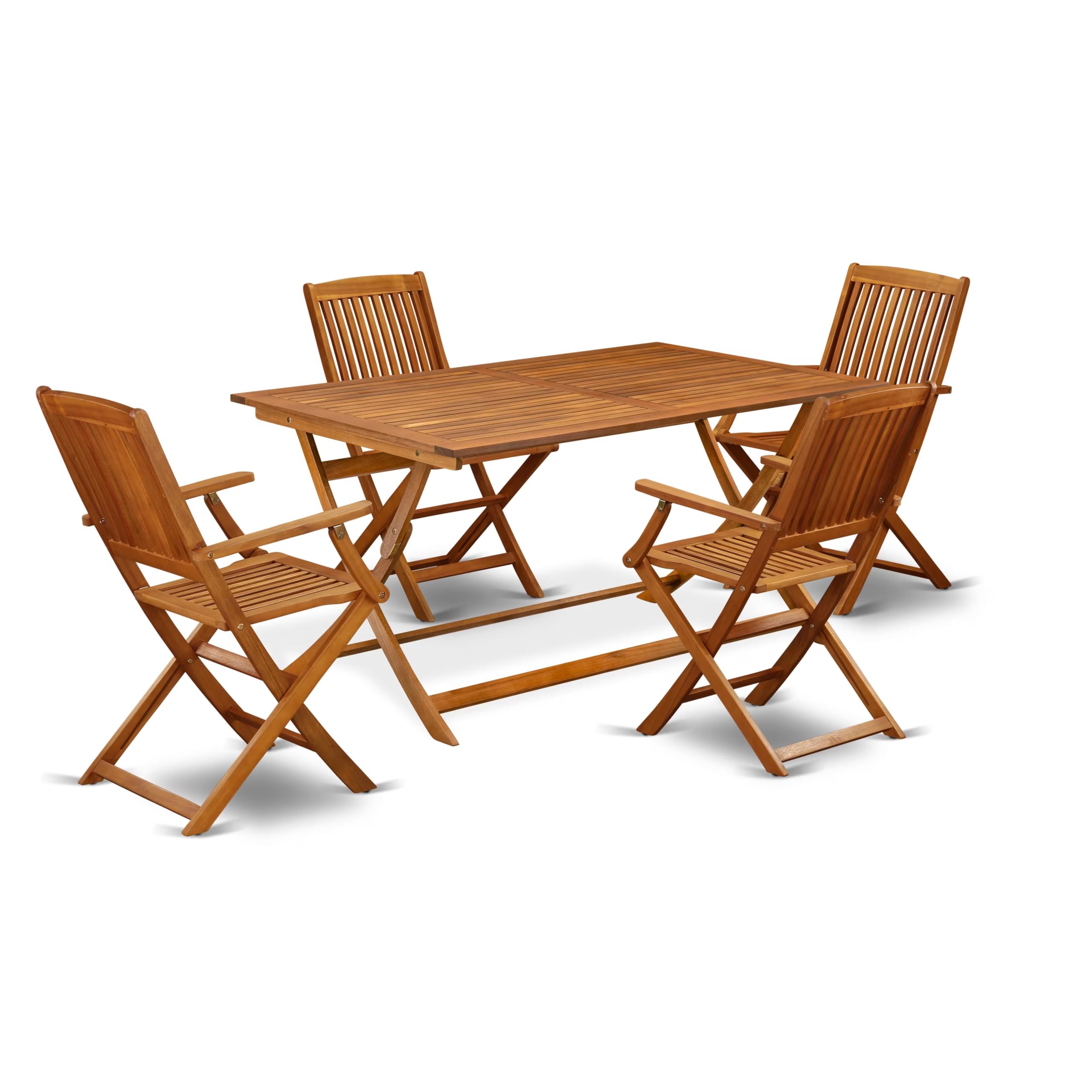 AECM5CANA - 5 Piece Modern Folding Table Set - An Exquisite Dining Table with 4 Outdoor Dining ArmChairs- Natural Oil Finish