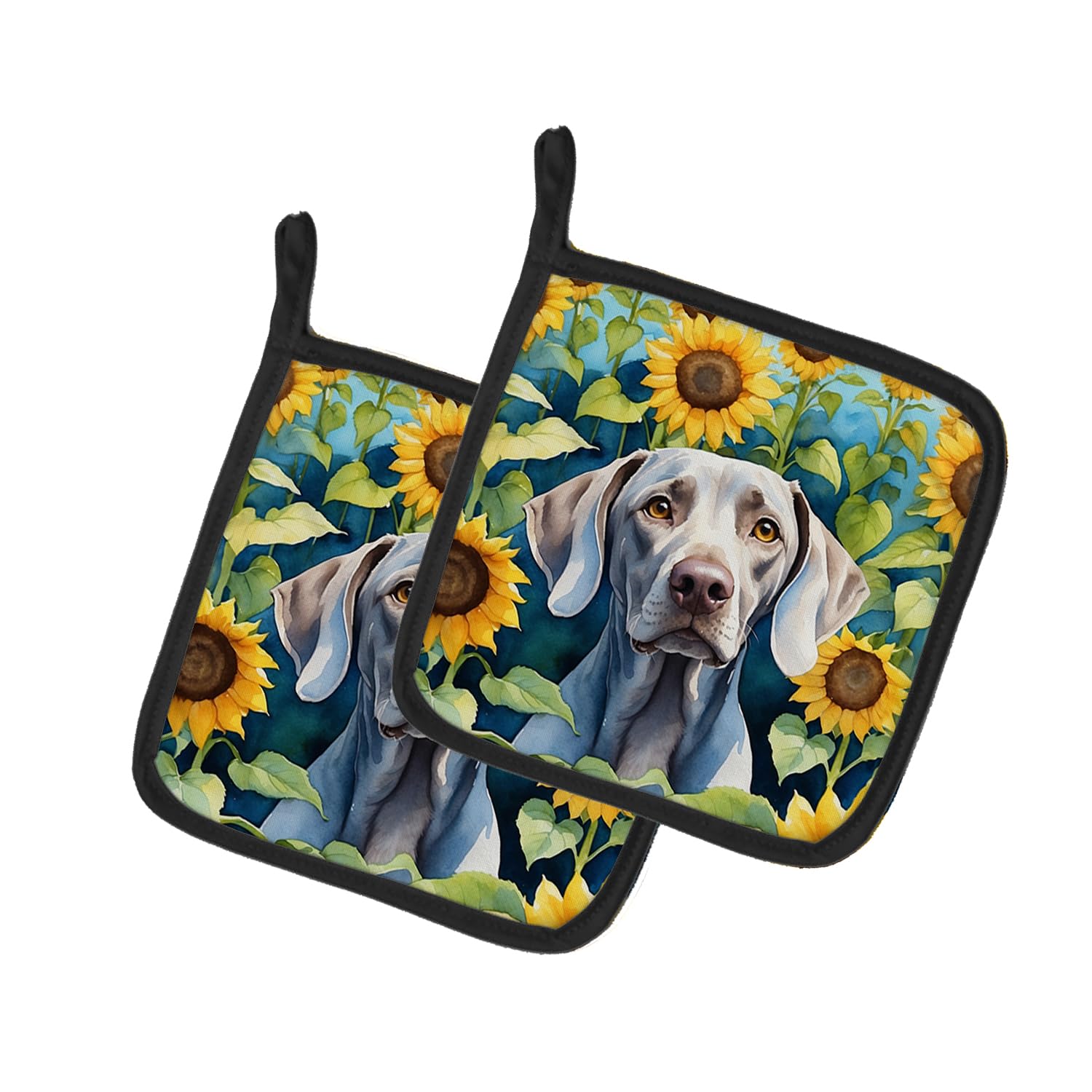 Weimaraner in Sunflowers Pair of Pot Holders