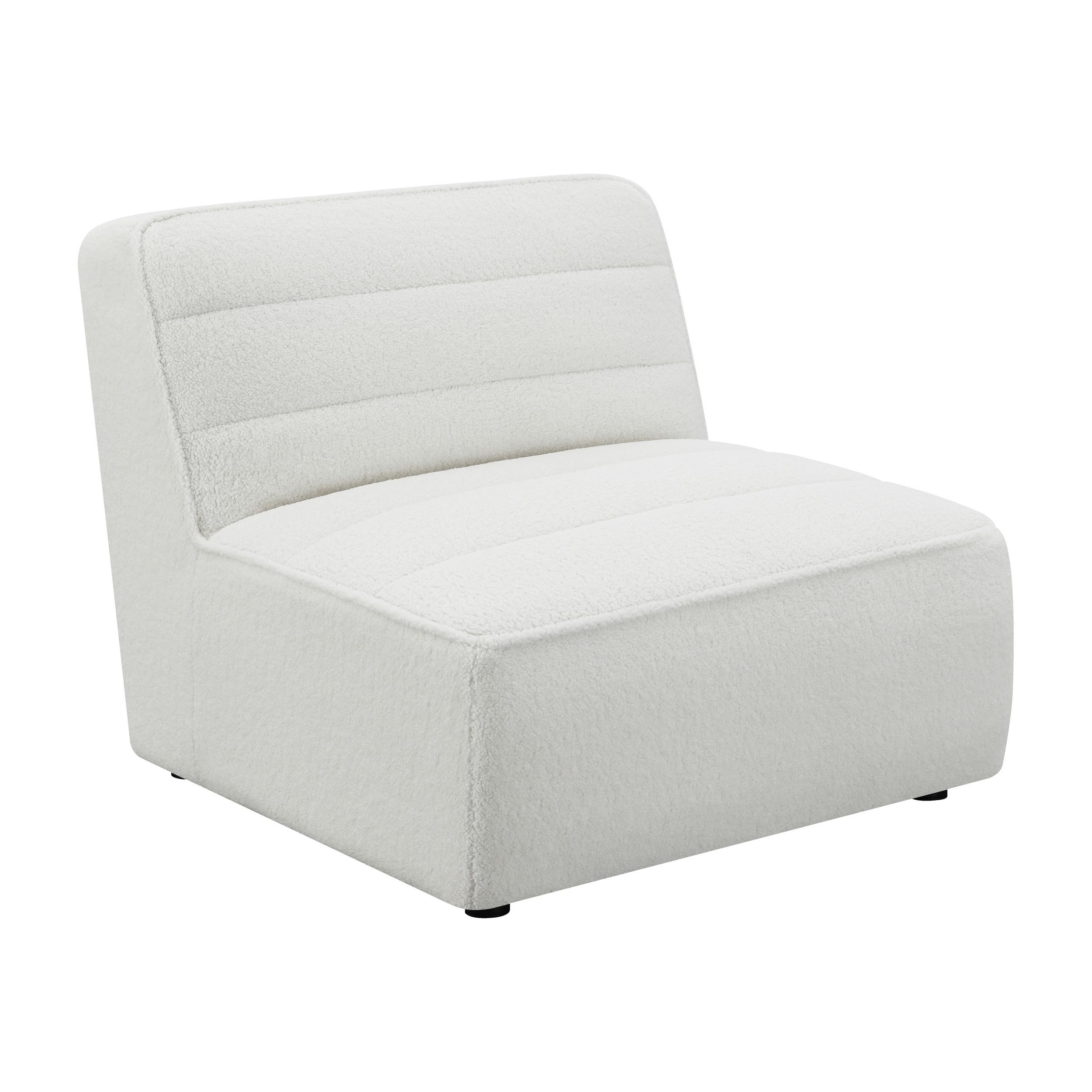 Kea 35 Inch Armless Chair, Horizontal Channel Tufting, Faux Sheepskin