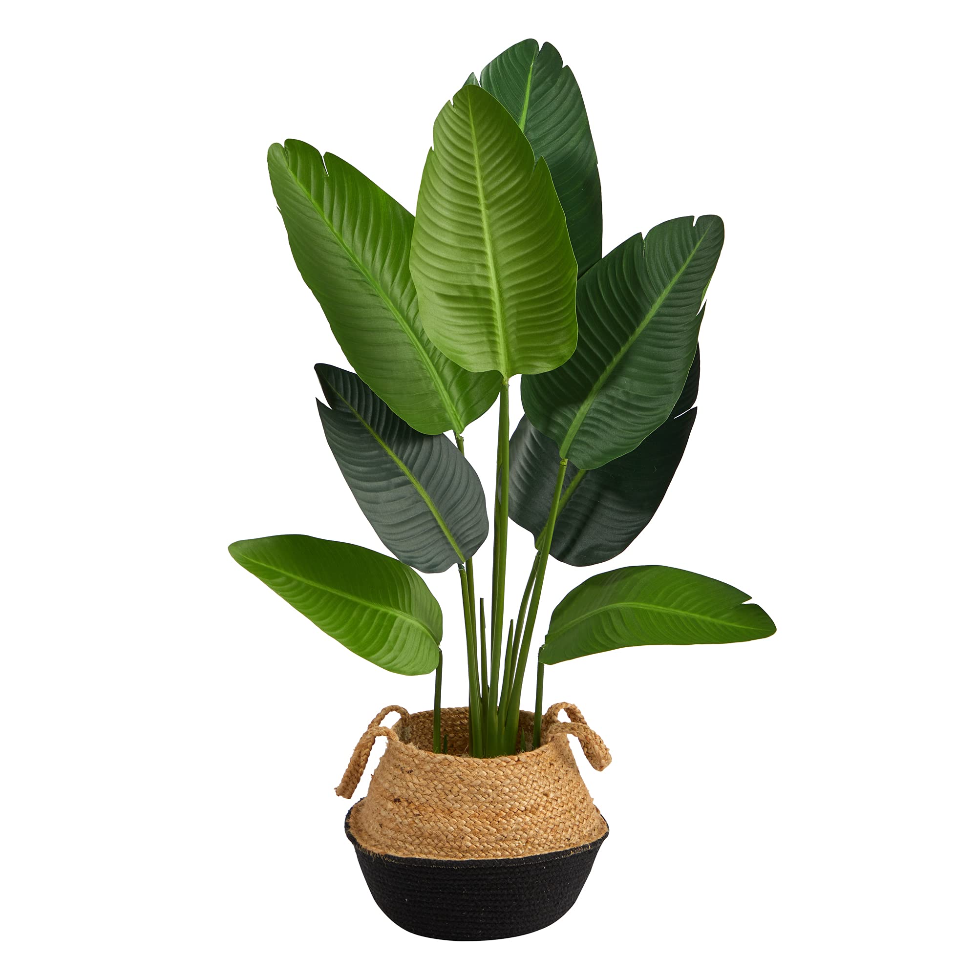 4 Travelers Palm Artificial Tree in Boho Chic Handmade Cotton & Jute Black Woven Planter