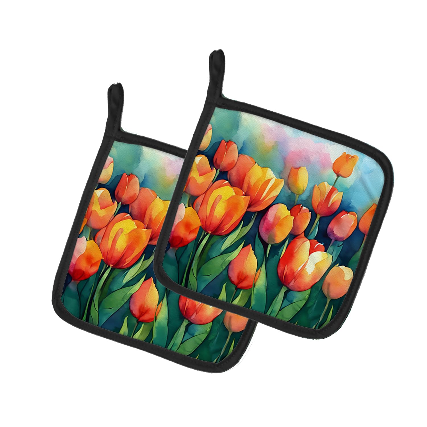 Tulips in Watercolor Pair of Pot Holders