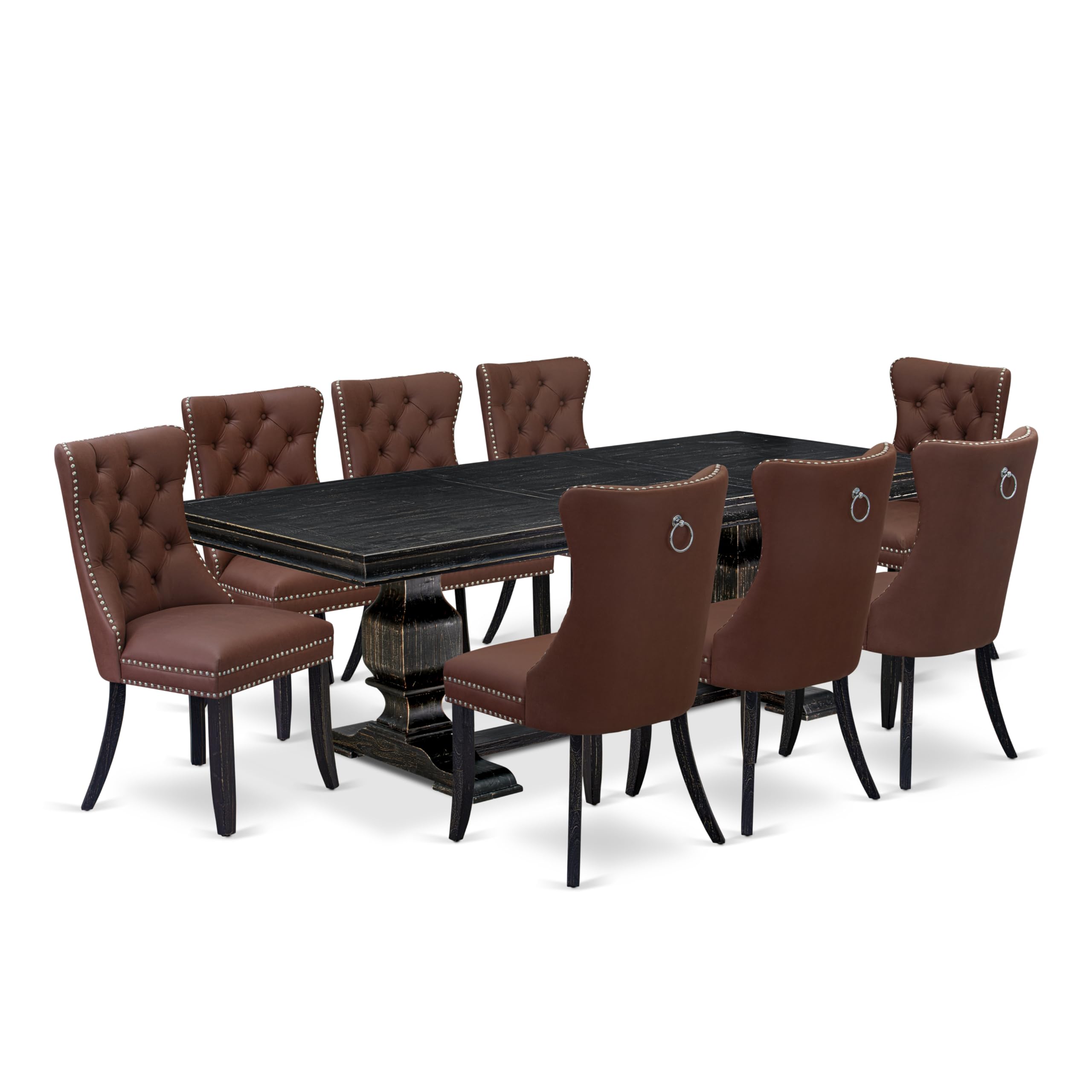 9 piece kitchen dining set a wooden dining table and 8 padded Chairs