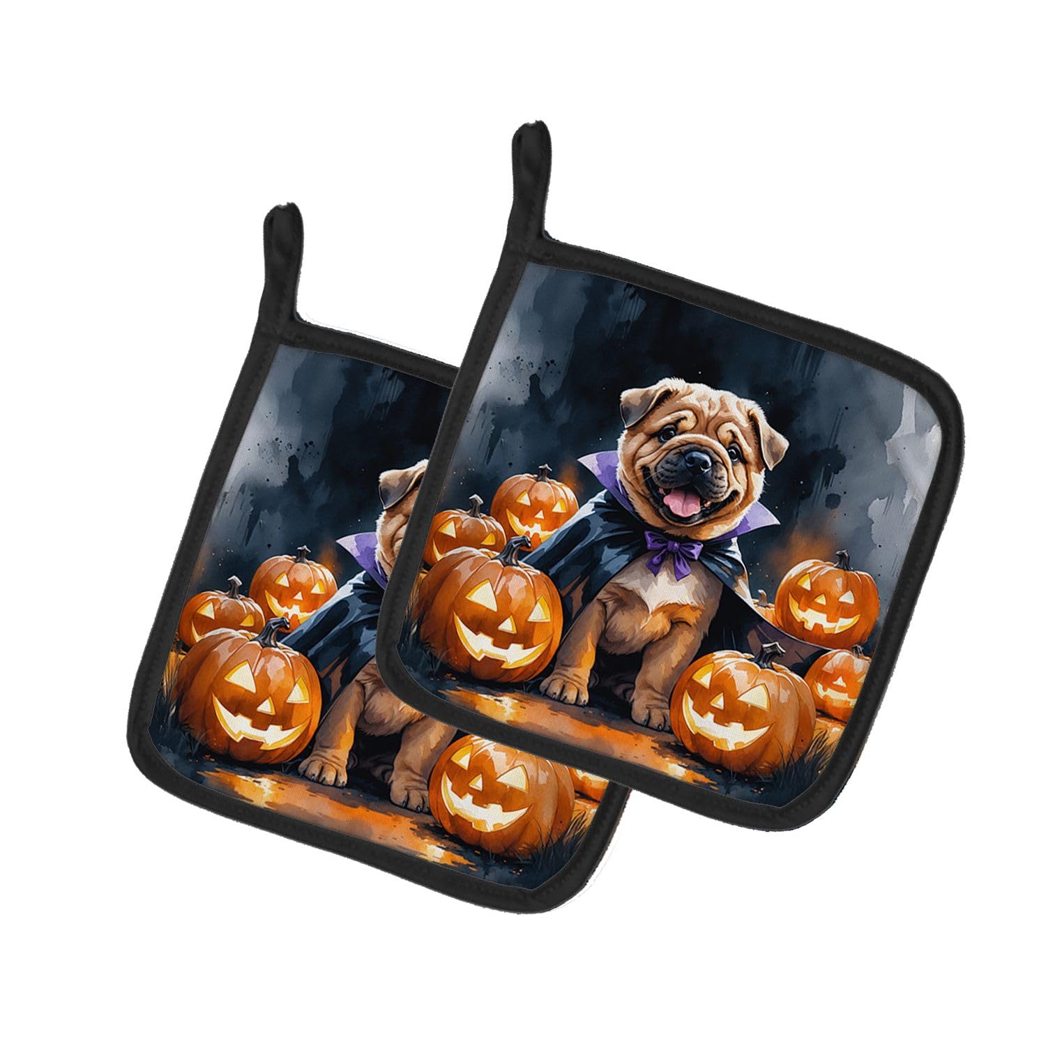 Carolines Treasures Shar Pei Puppy Halloween Pair of Pot Holders Kitchen Heat Resistant Pot Holders Sets Oven Hot Pads for Cooking Baking BBQ, 7 1/2 x 7 1/2