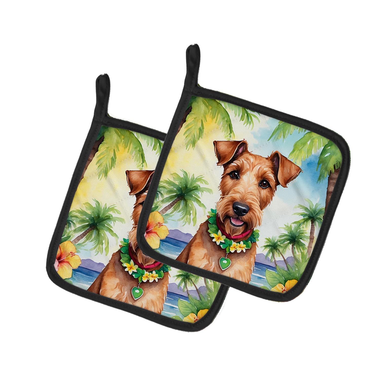 Irish Terrier Luau Pair of Pot Holders