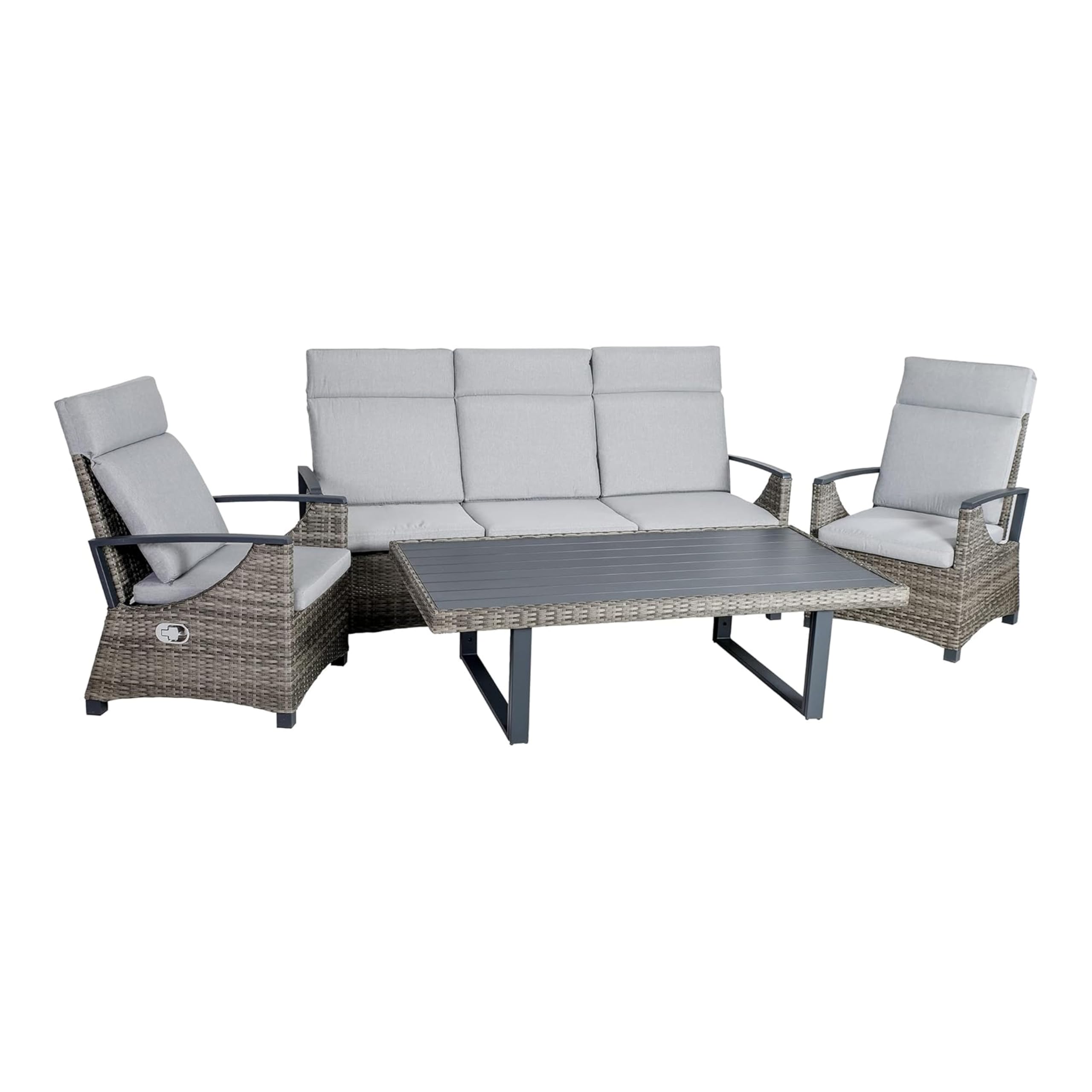 Lona 4pc Outdoor Sofa and Table Set w Gray Cushions, 2 Chairs, Black