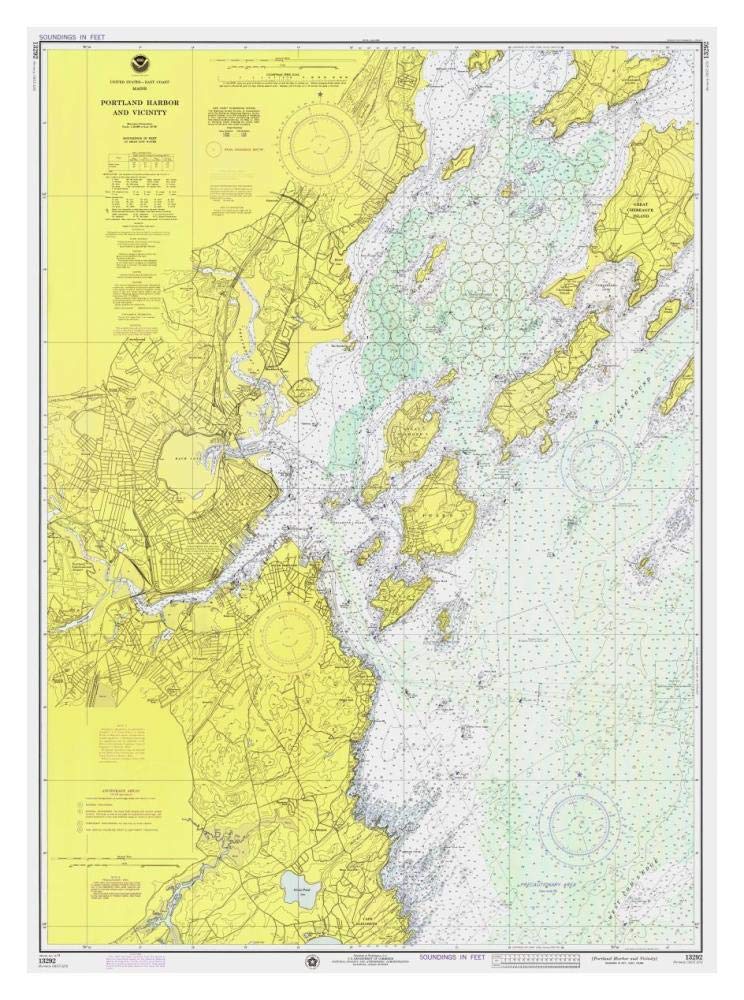 Nautical Chart - Portland Harbor and Vicinity ca. 1974-Paper Art-28x38”