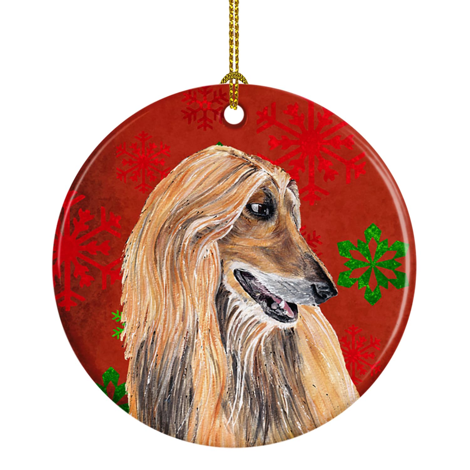 Afghan Hound Red Snowflakes Holiday Christmas Ceramic Ornament SC9501CO1