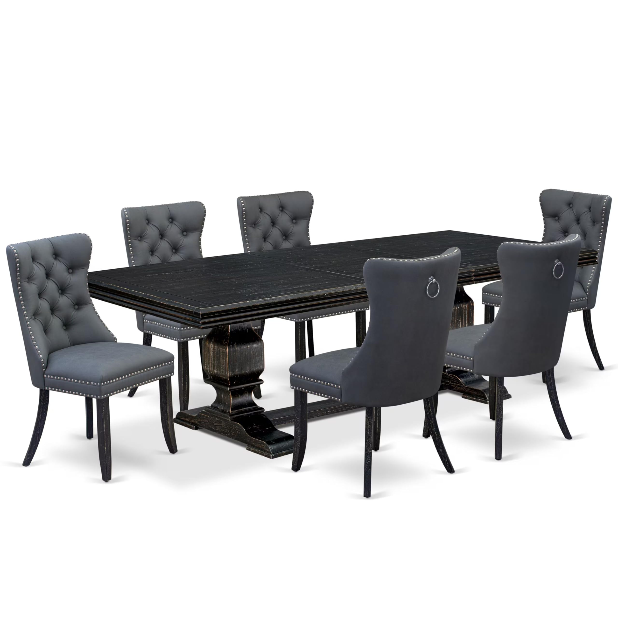 7 Pieces Dining Set Contains a Rectangle Kitchen Table and 6 Modern Chairs