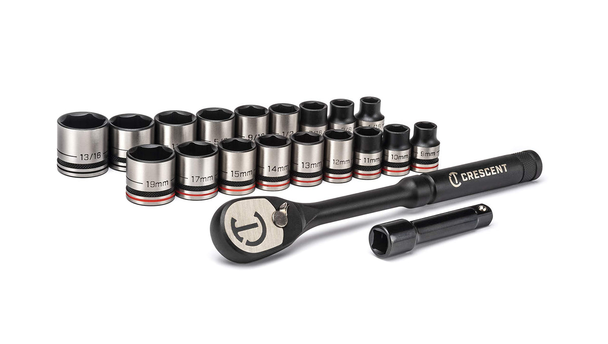 Crescent 20 Pc X10 38 Drive 6 Point Standard Saemetric Mechanics Tool Set - Csws38B