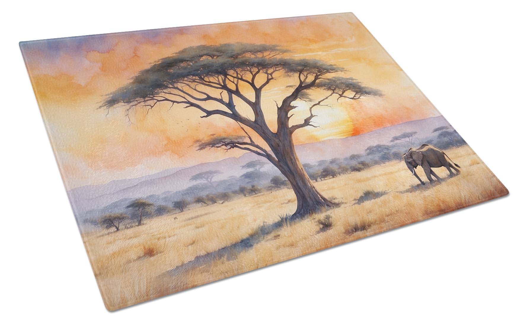 Carolines Treasures Elephants Savanna Sunrise Glass Cutting Board Decorative Tempered Glass Kitchen Cutting and Serving Board Large Size Chopping Board