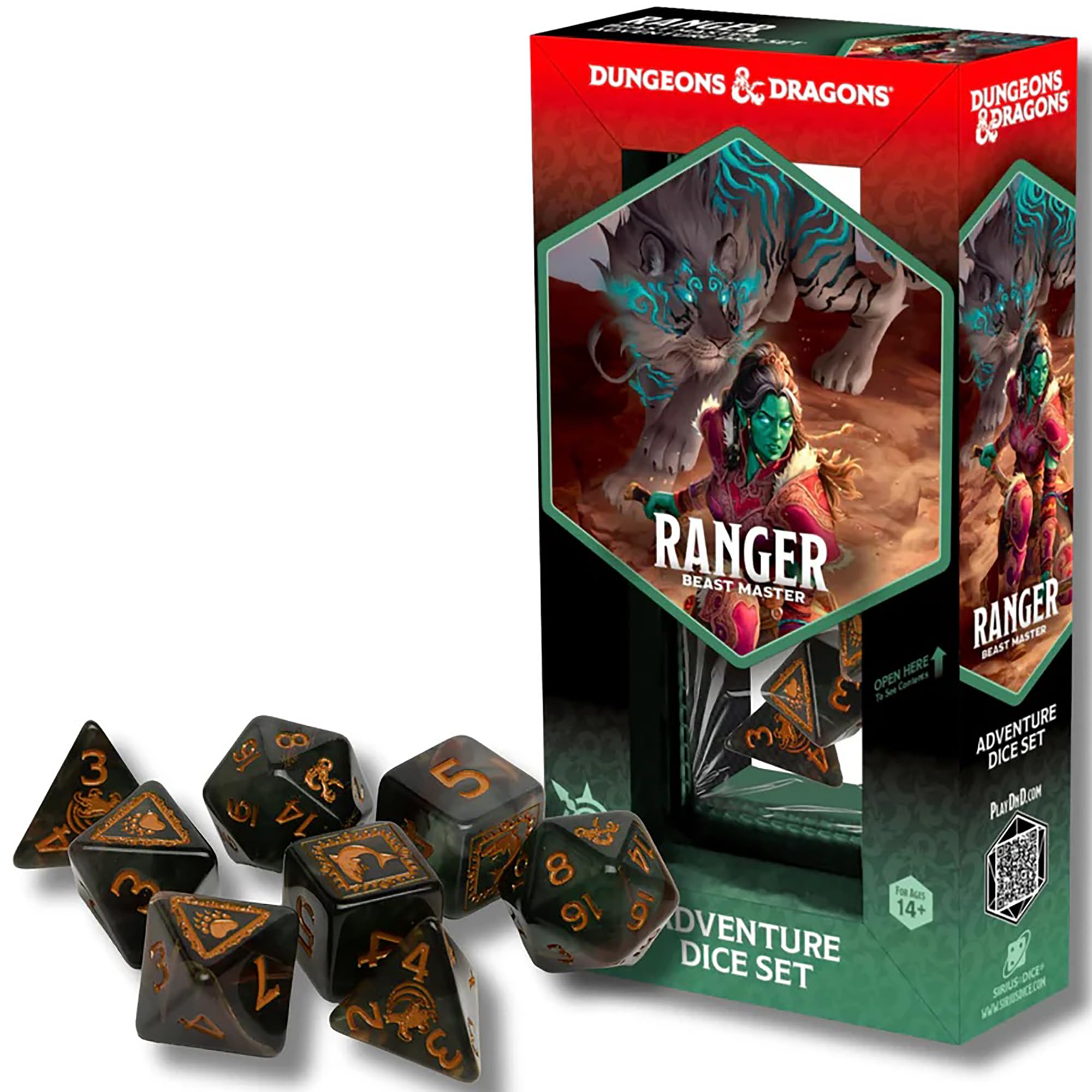 Dungeons & Dragons: D&D Adventure Dice - Ranger: Beast Master - 8pc RPG Set, Green-Black-Gold, Class Symbols, Collectible Roleplaying Game Accessory