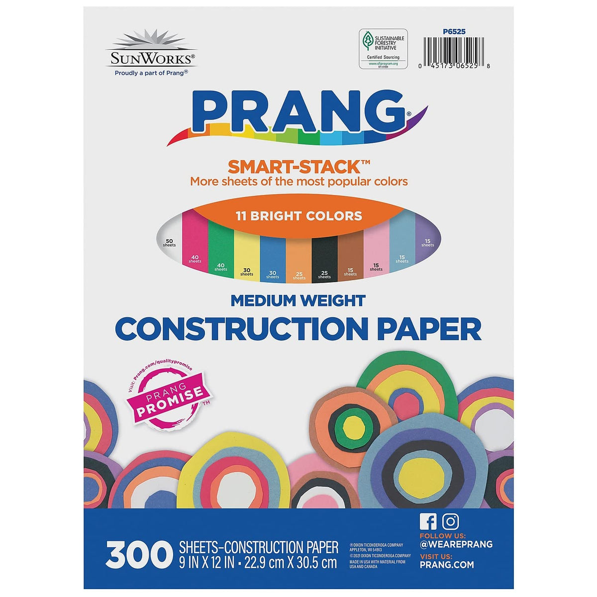 Sunworks 6525 Construction Paper Smart-Stack, 58 Lbs., 9 X 12, Assorted, 300 Sheets/Pack