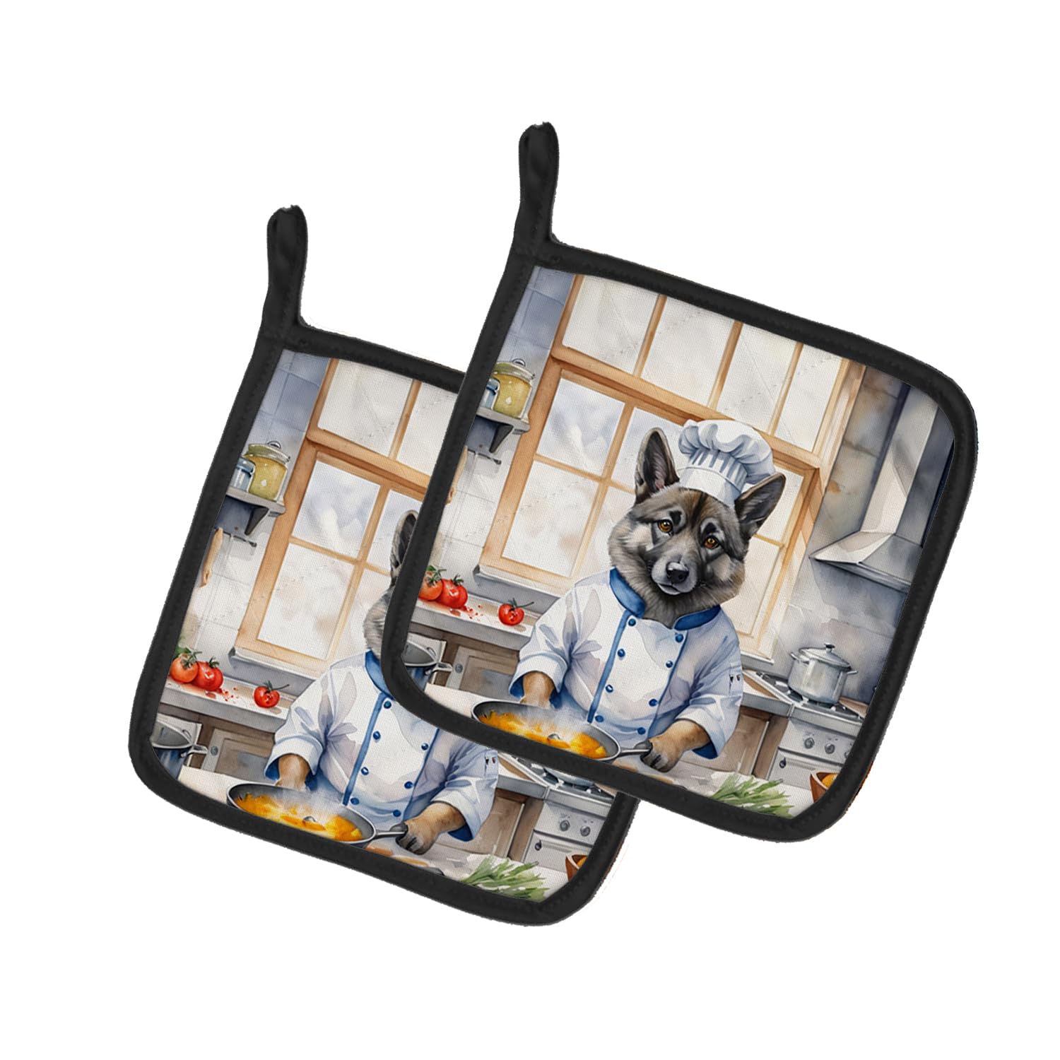 Norwegian Elkhound The Chef Pair of Pot Holders