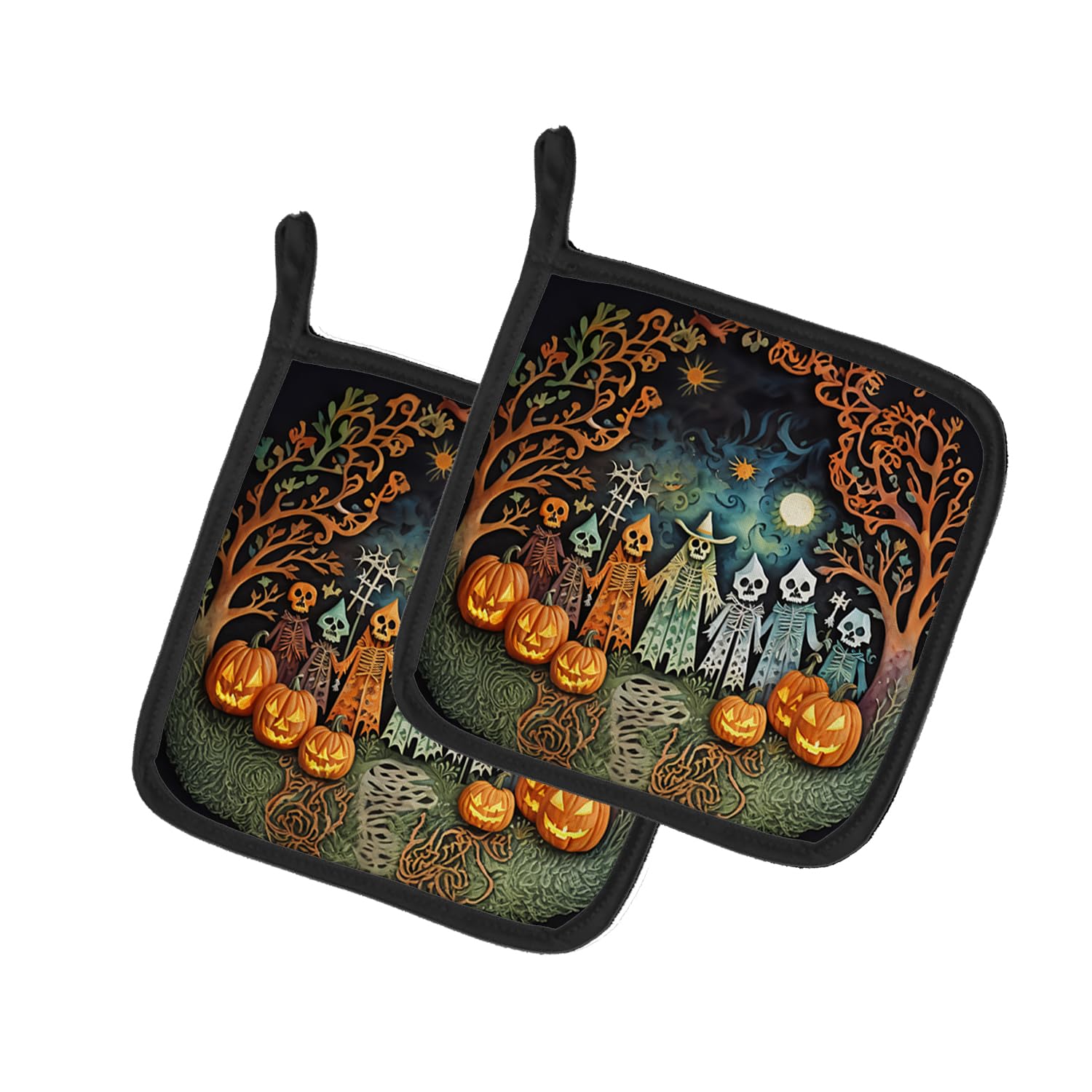Papel Picado Skeletons Spooky Halloween Pair of Pot Holders