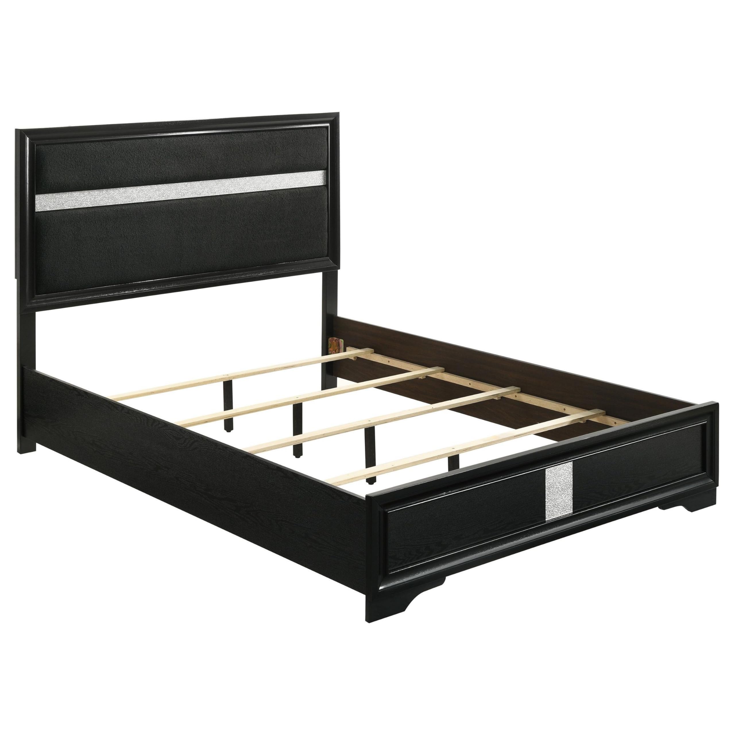 Vino California King Size Bed, Panel Black Upholstery, Glitter Stripe