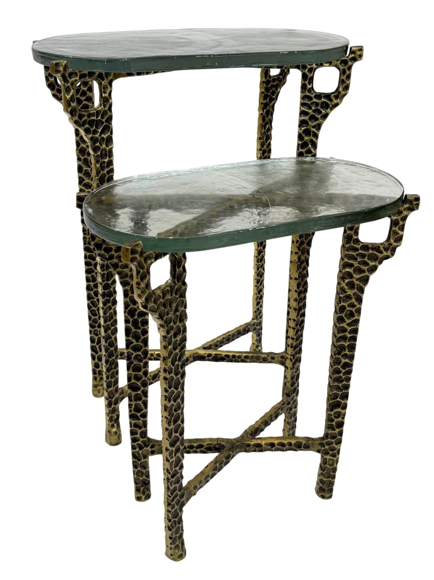 Ignis 26 Hammered Frame with Recycled Glass Nesting Table Set - Hammered Brass