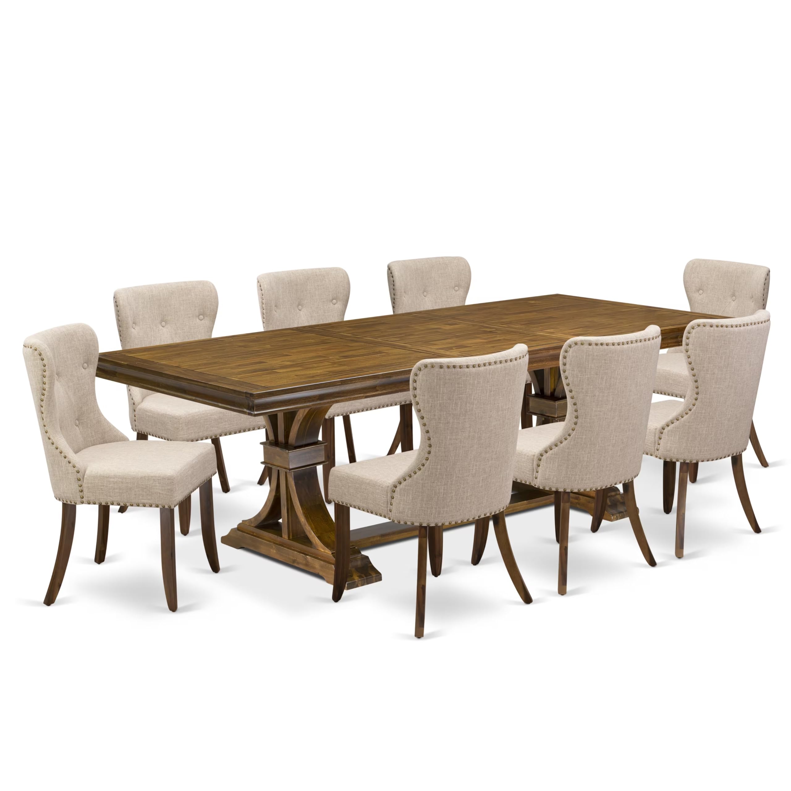 9 pc Modern Dining Set of a Dining Table and 8 Mid Century Dining Chairs