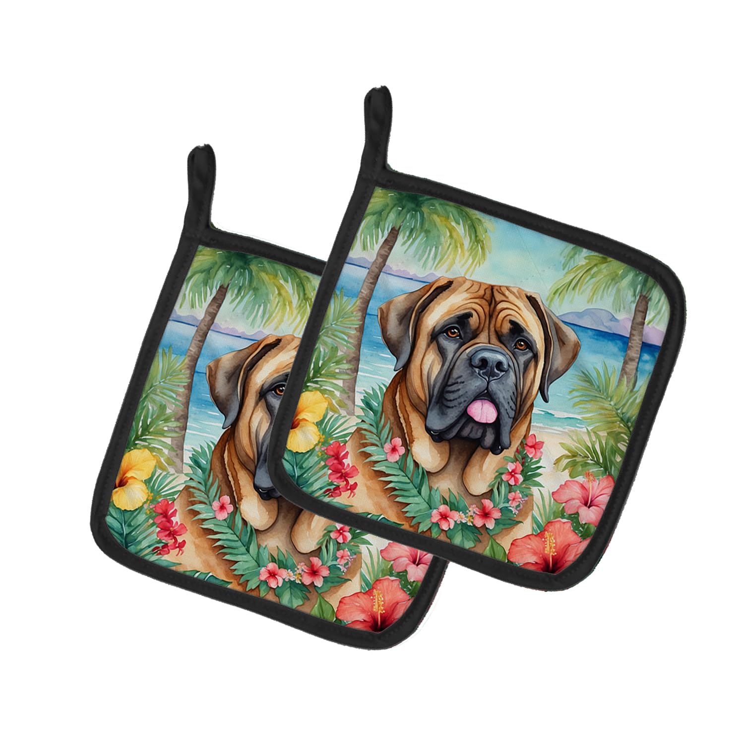 Mastiff Luau Pair of Pot Holders