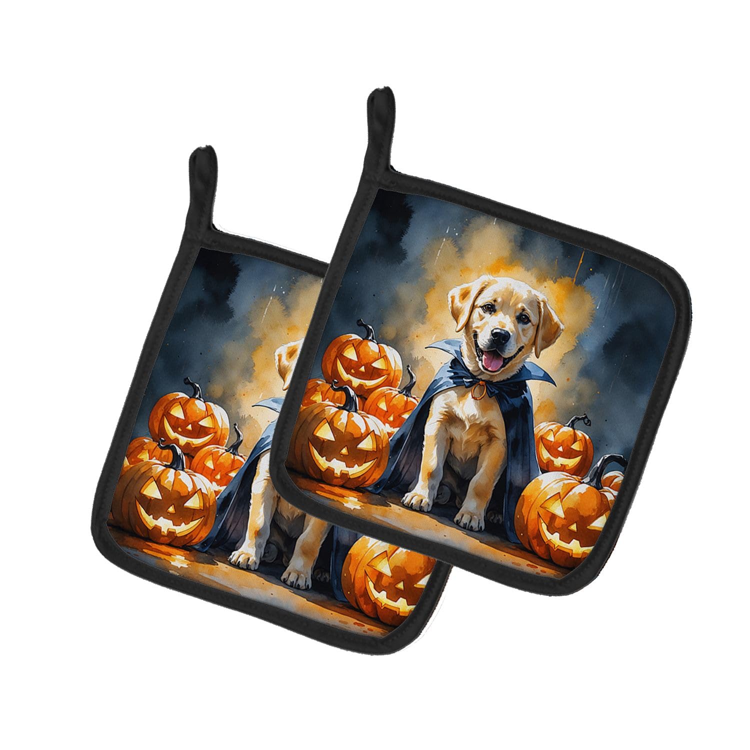 Carolines Treasures Yellow Labrador Retriever Puppy Halloween Pair of Pot Holders Kitchen Heat Resistant Pot Holders Sets Oven Hot Pads for Cooking Baking BBQ, 7 1/2 x 7 1/2