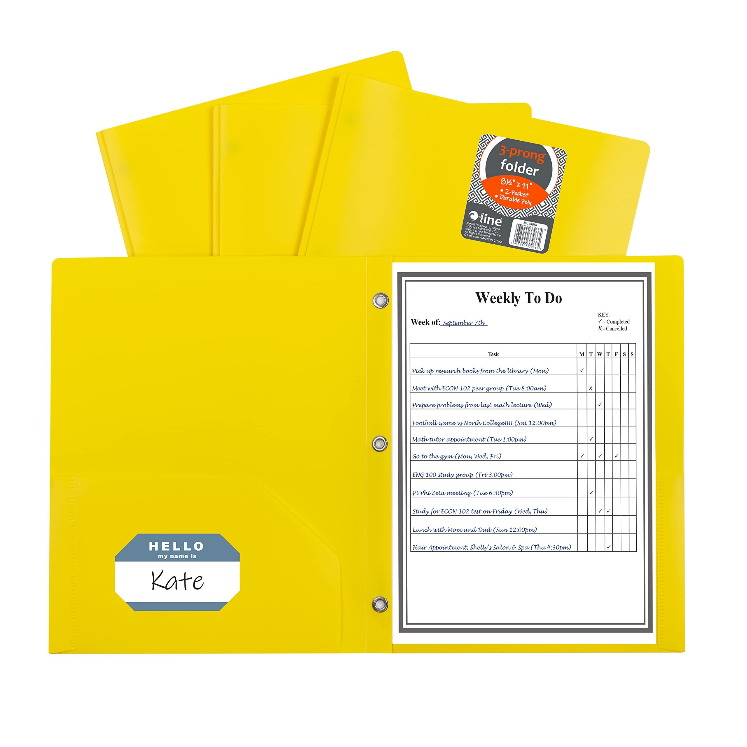 Two-Pocket Heavyweight Poly Portfolio Folder with Prongs, Yellow (Set of 25 Folders)