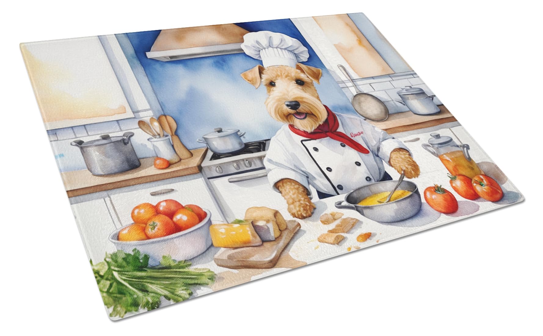 Carolines Treasures DAC6281LCB Lakeland Terrier The Chef Glass Cutting Board Decorative Tempered Glass Kitchen Cutting and Serving Board Large Size Chopping Board