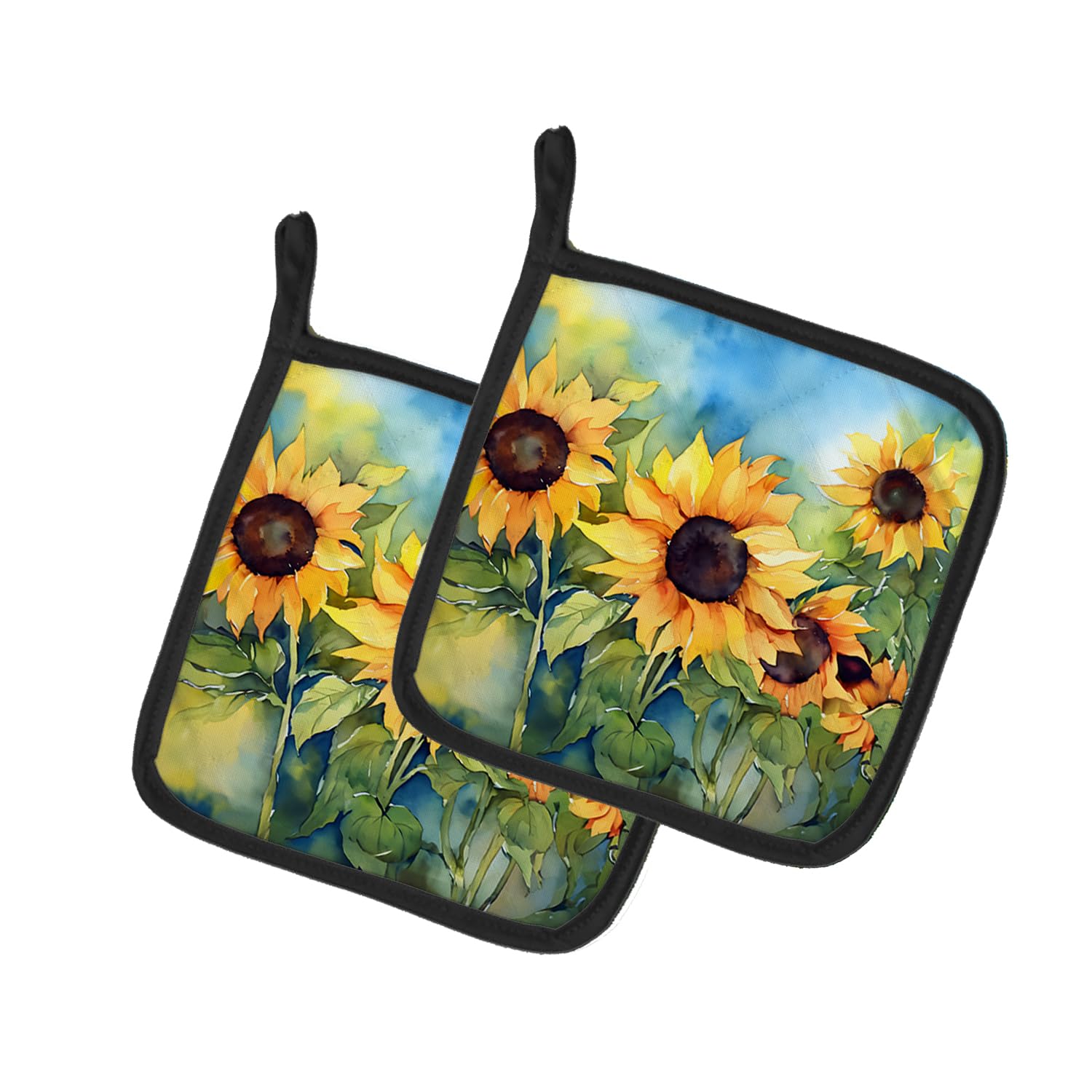 Sunflowers in Watercolor Pair of Pot Holders