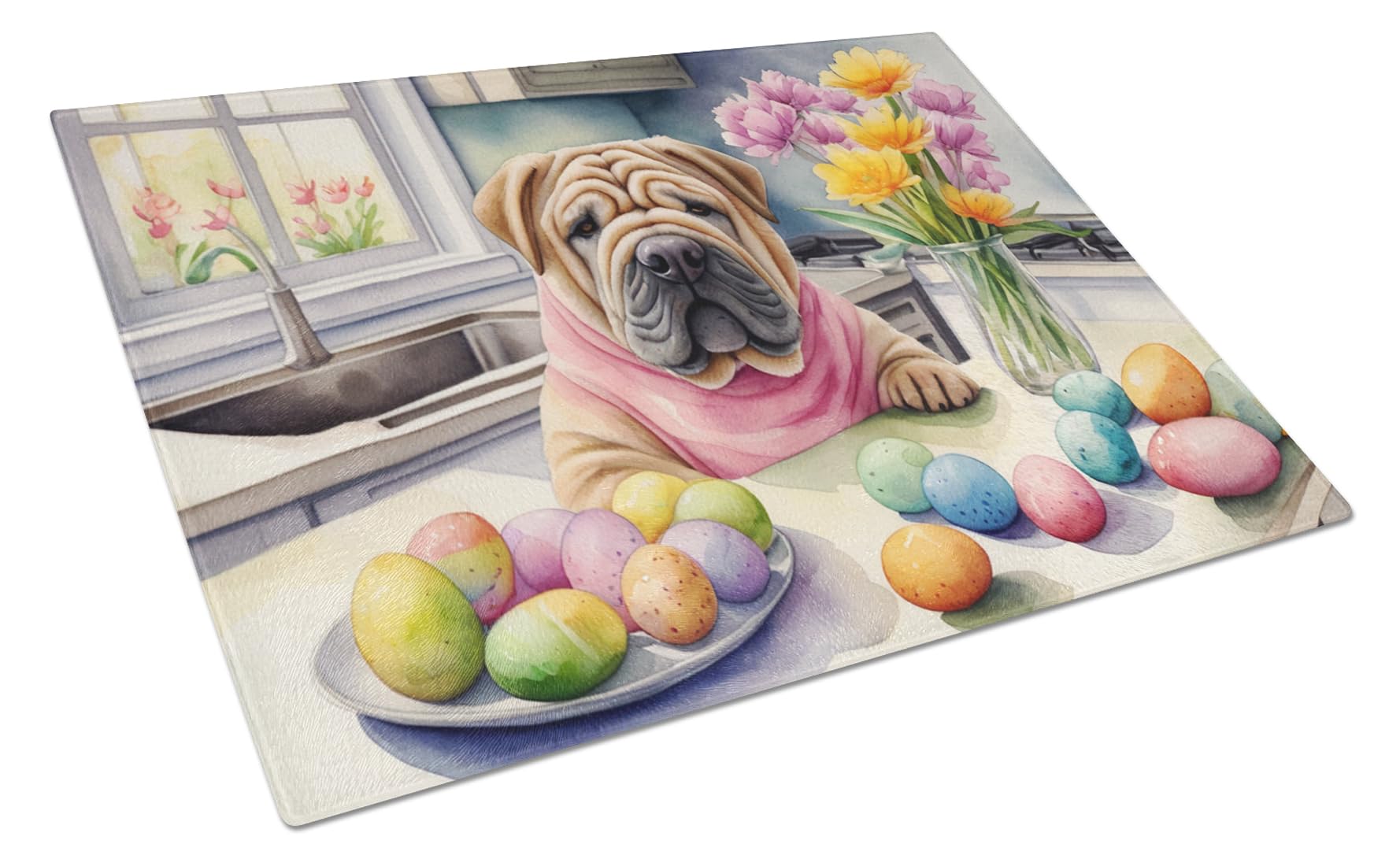 Carolines Treasures DAC6898LCB Decorating Easter Shar Pei Glass Cutting Board Decorative Tempered Glass Kitchen Cutting and Serving Board Large Size Chopping Board