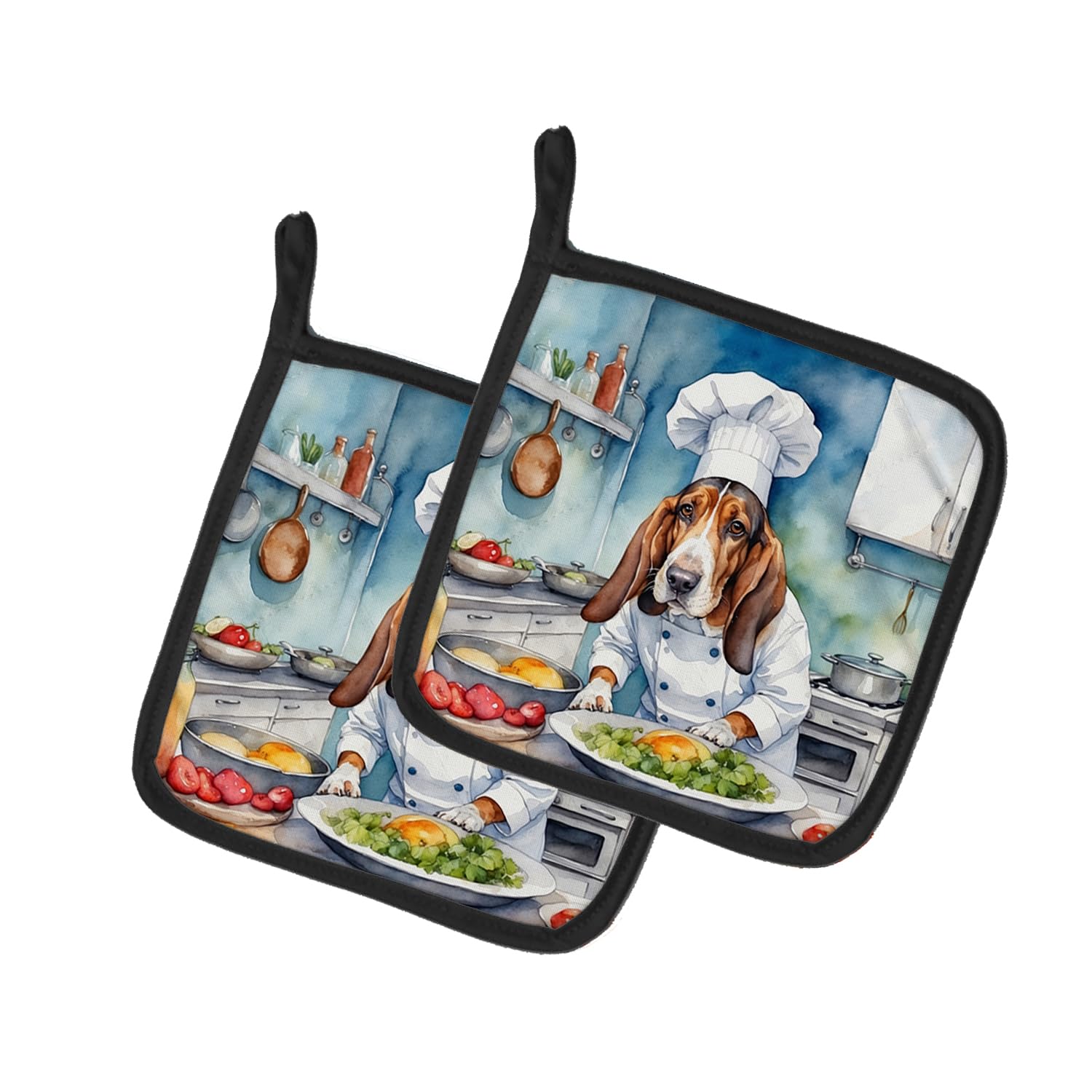 Basset Hound The Chef Pair of Pot Holders