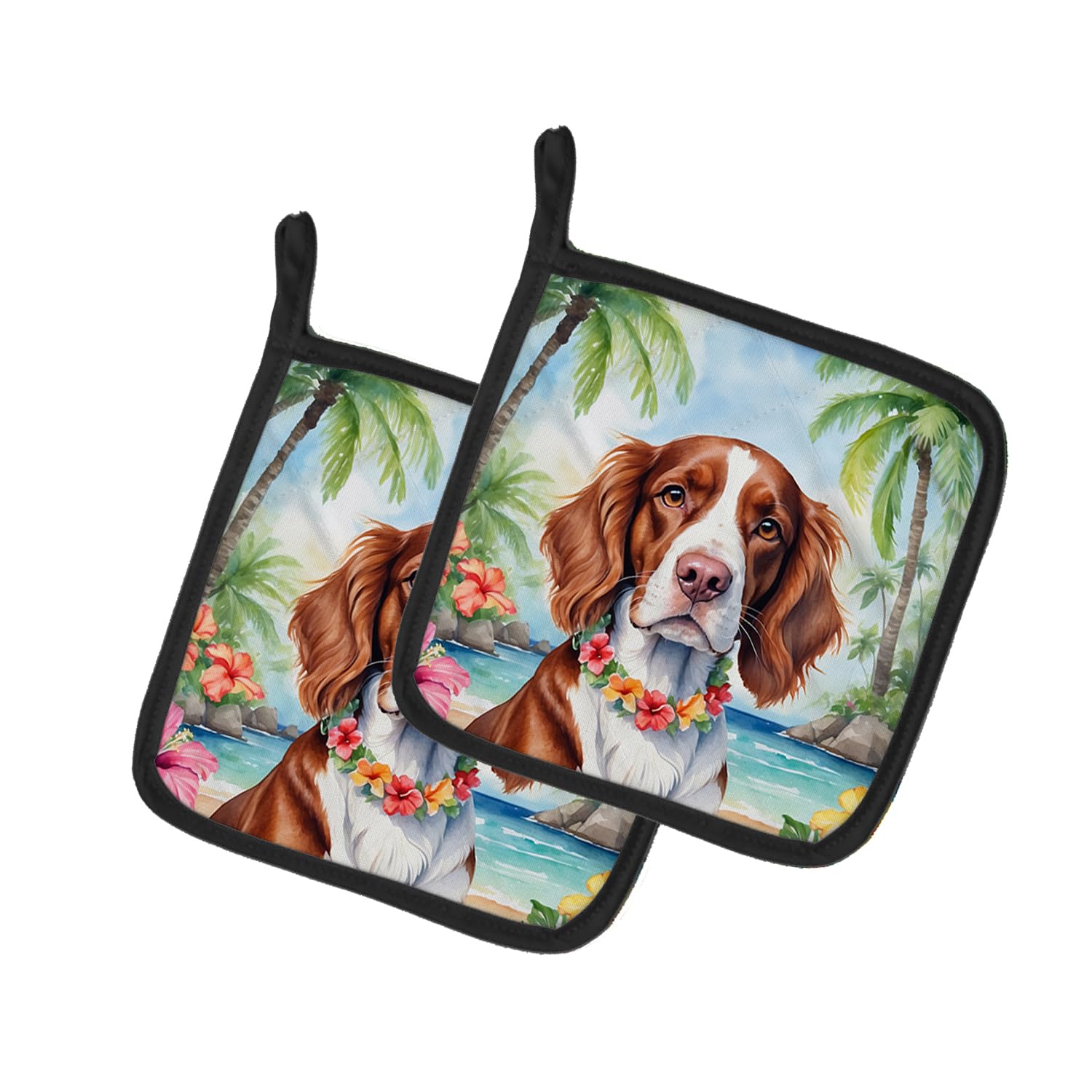 Welsh Springer Spaniel Luau Pair of Pot Holders
