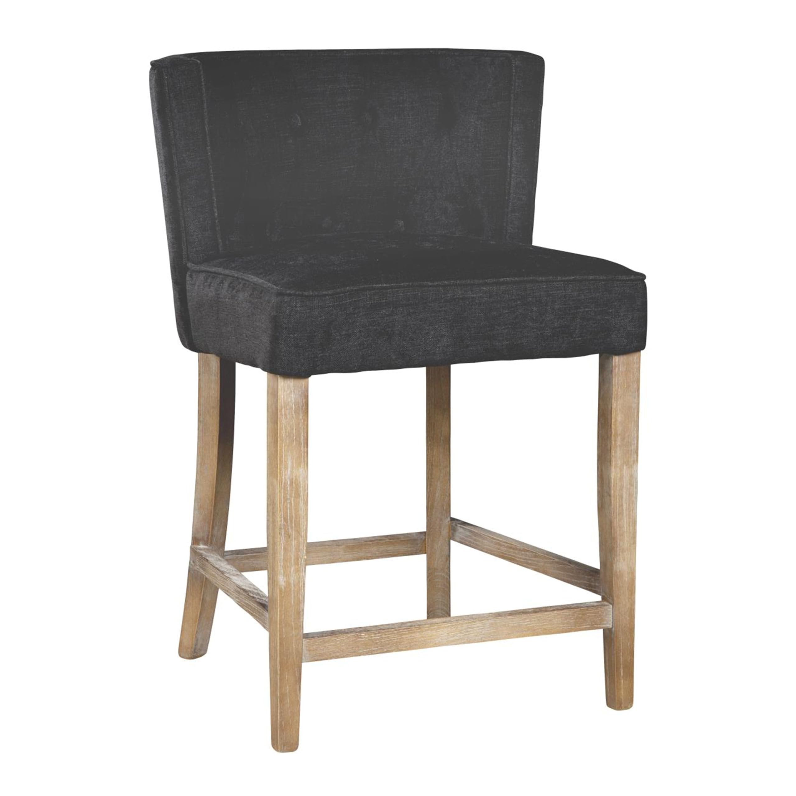Cly Counter Stool Chair, Soft Dark Gray Fabric, Graywash Solid Wood