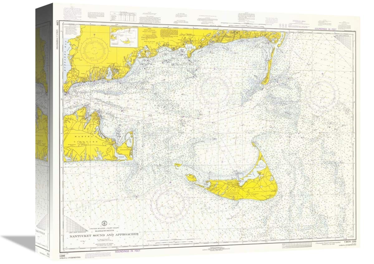 Nautical Chart - Nantucket Sound and Approaches ca. 1973-Canvas Art-16x12.96”