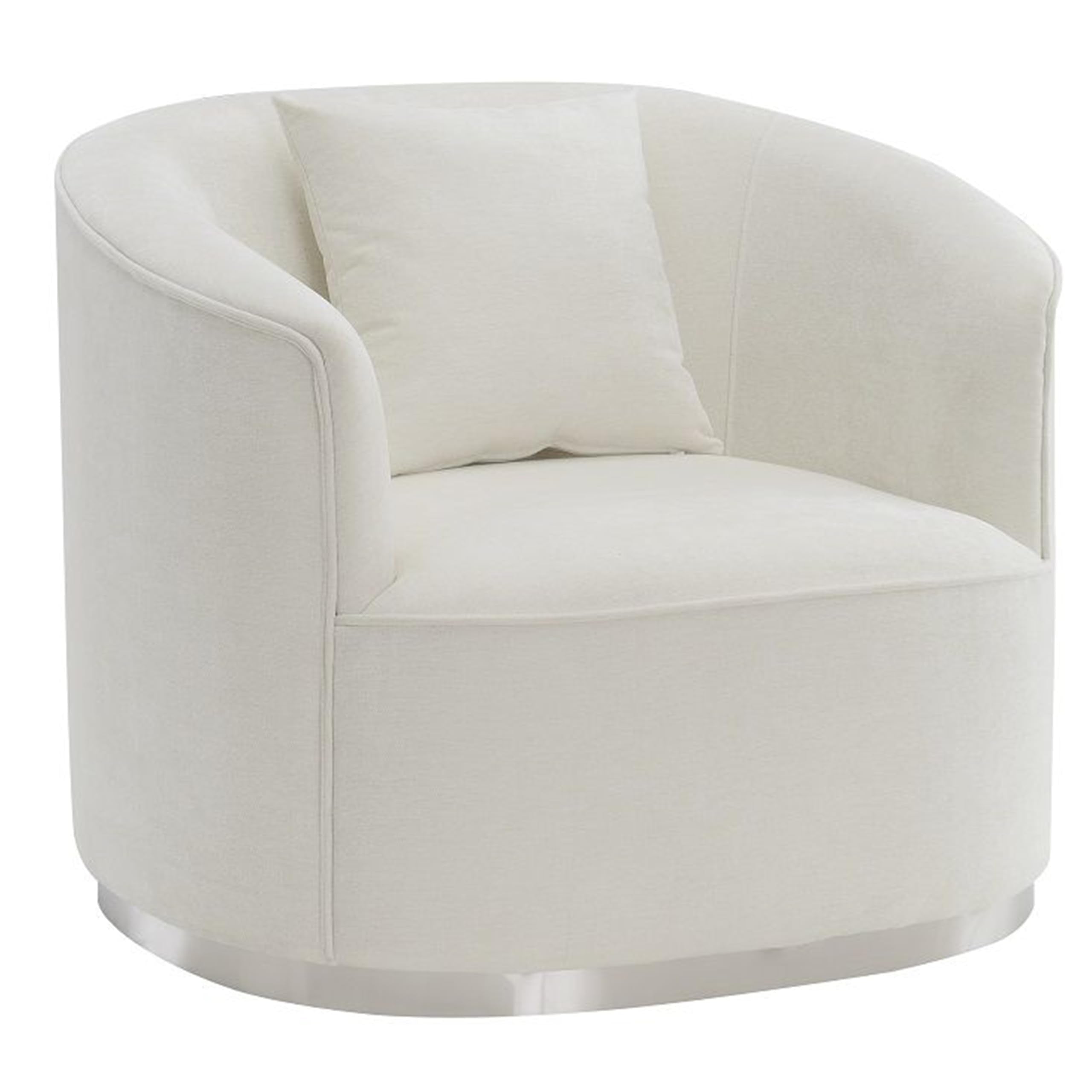 Oggy 39 Inch Accent Chair with 1 Pillow, Barrel Shape, Soft Beige Chenille