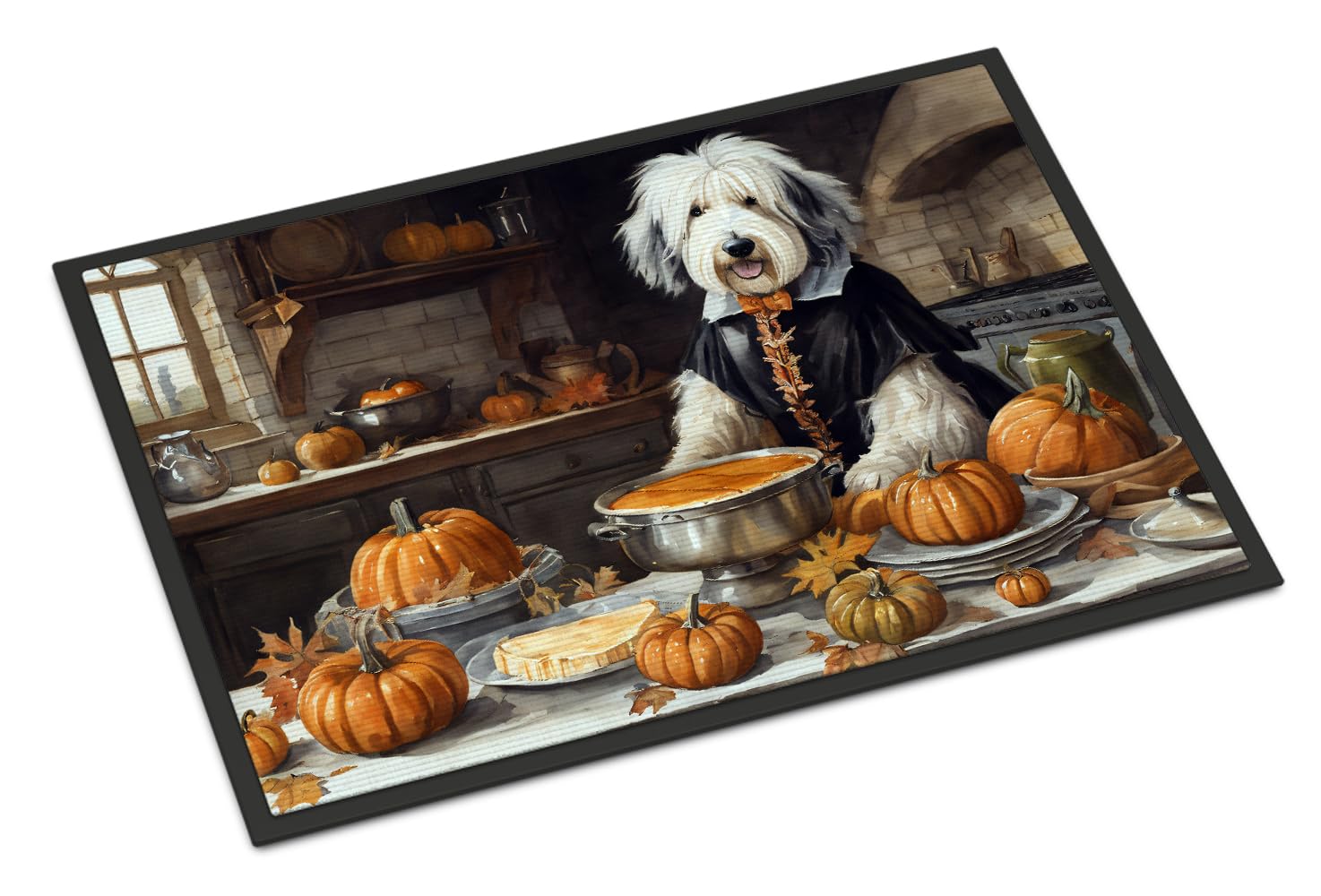 Carolines Treasures DAC1798JMAT Old English Sheepdog Fall Kitchen Pumpkins Indoor or Outdoor Mat 24x36 Front Door Mat Indoor Outdoor Rugs for Entryway, Non Slip Washable Low Pile