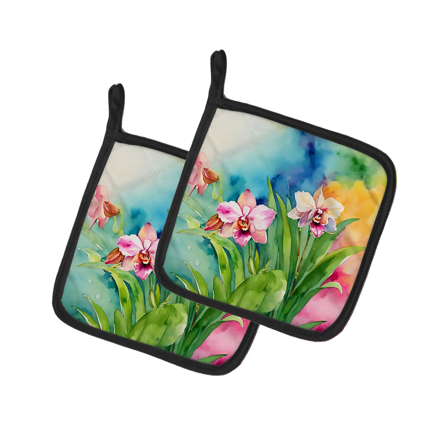 Orchids in Watercolor Pair of Pot Holders