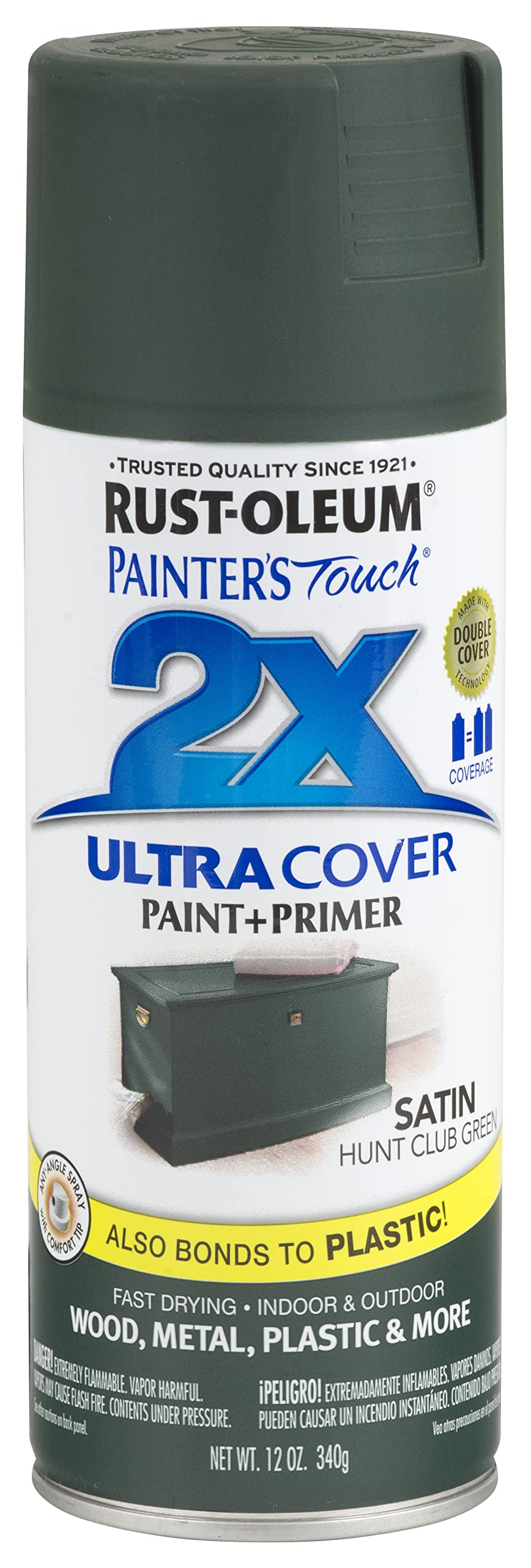 Rust-Oleum 249074 Painter'S Touch 2X Ultra Cover, 12 Ounce (Pack Of 1), Satin Hunt Club Green