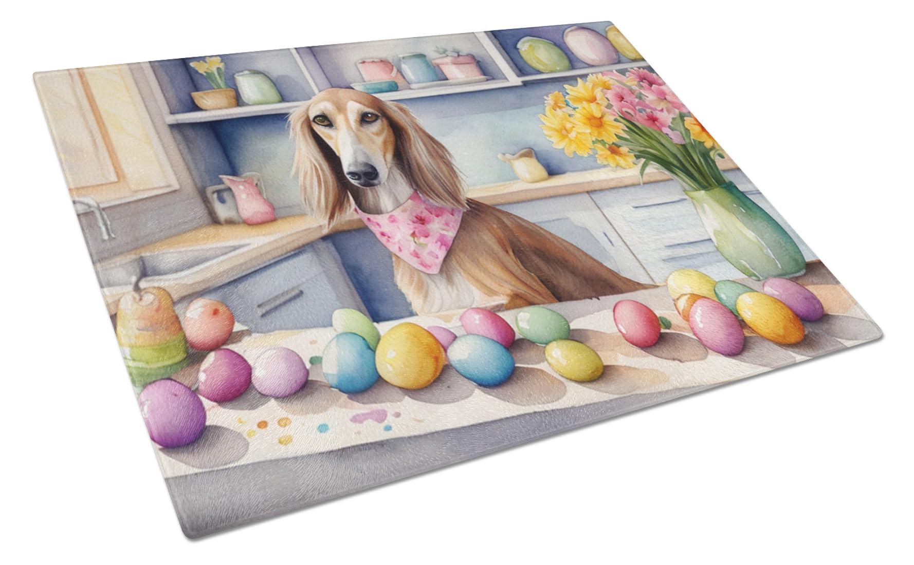 Carolines Treasures DAC6889LCB Decorating Easter Saluki Glass Cutting Board Decorative Tempered Glass Kitchen Cutting and Serving Board Large Size Chopping Board