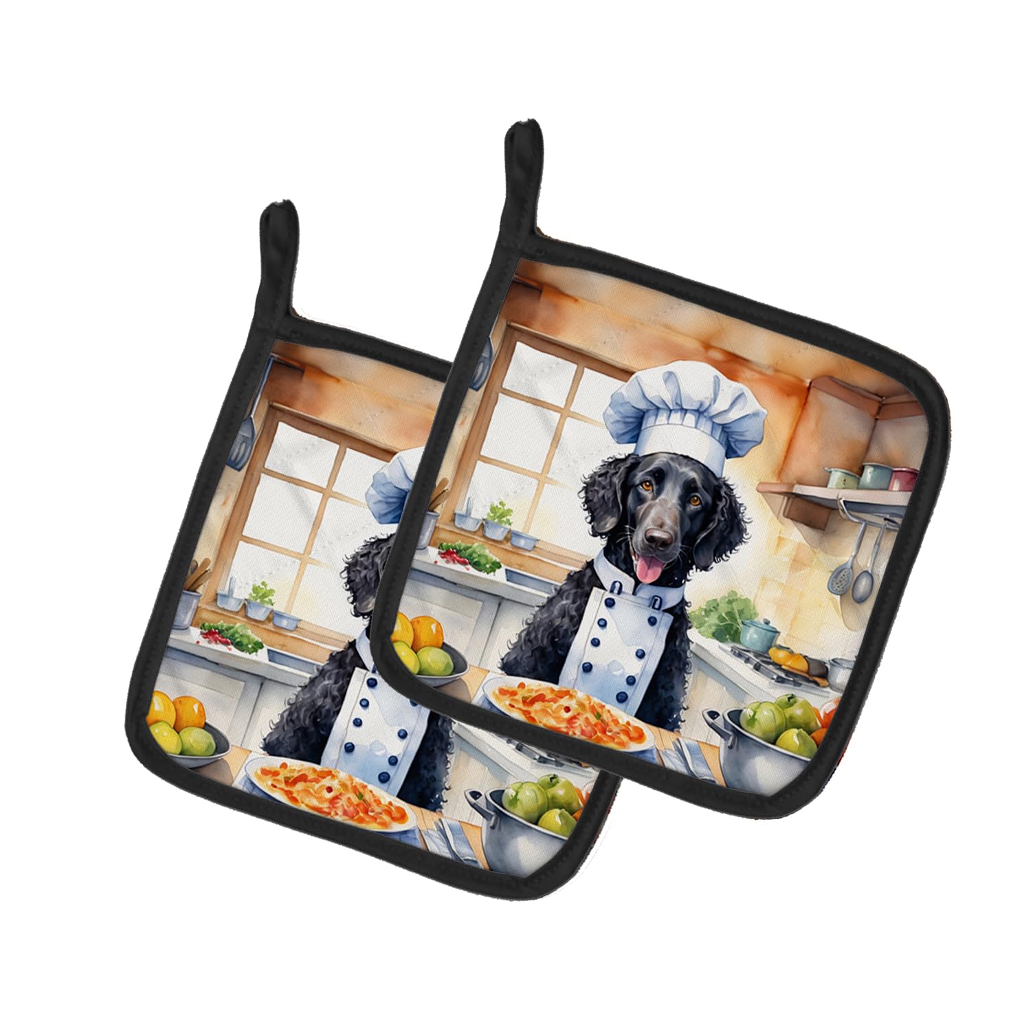 Curly-Coated Retriever The Chef Pair of Pot Holders