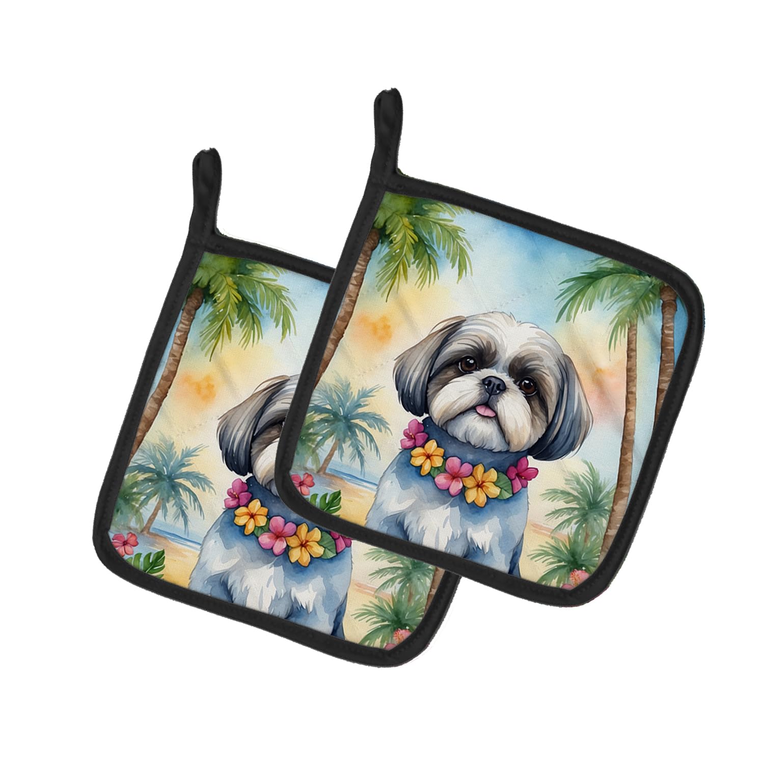 Shih Tzu Luau Pair of Pot Holders