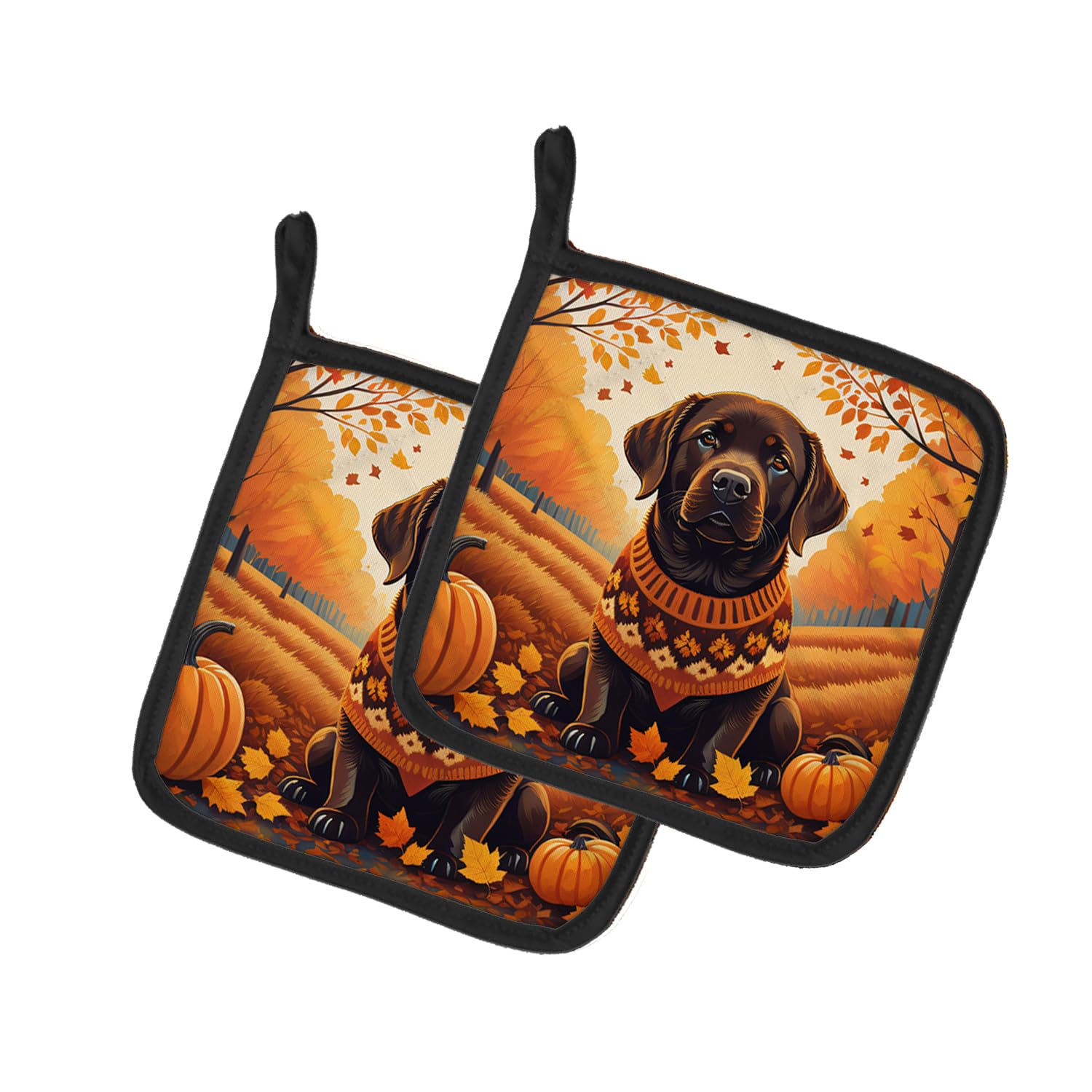 Chocolate Labrador Retriever Fall Pair of Pot Holders