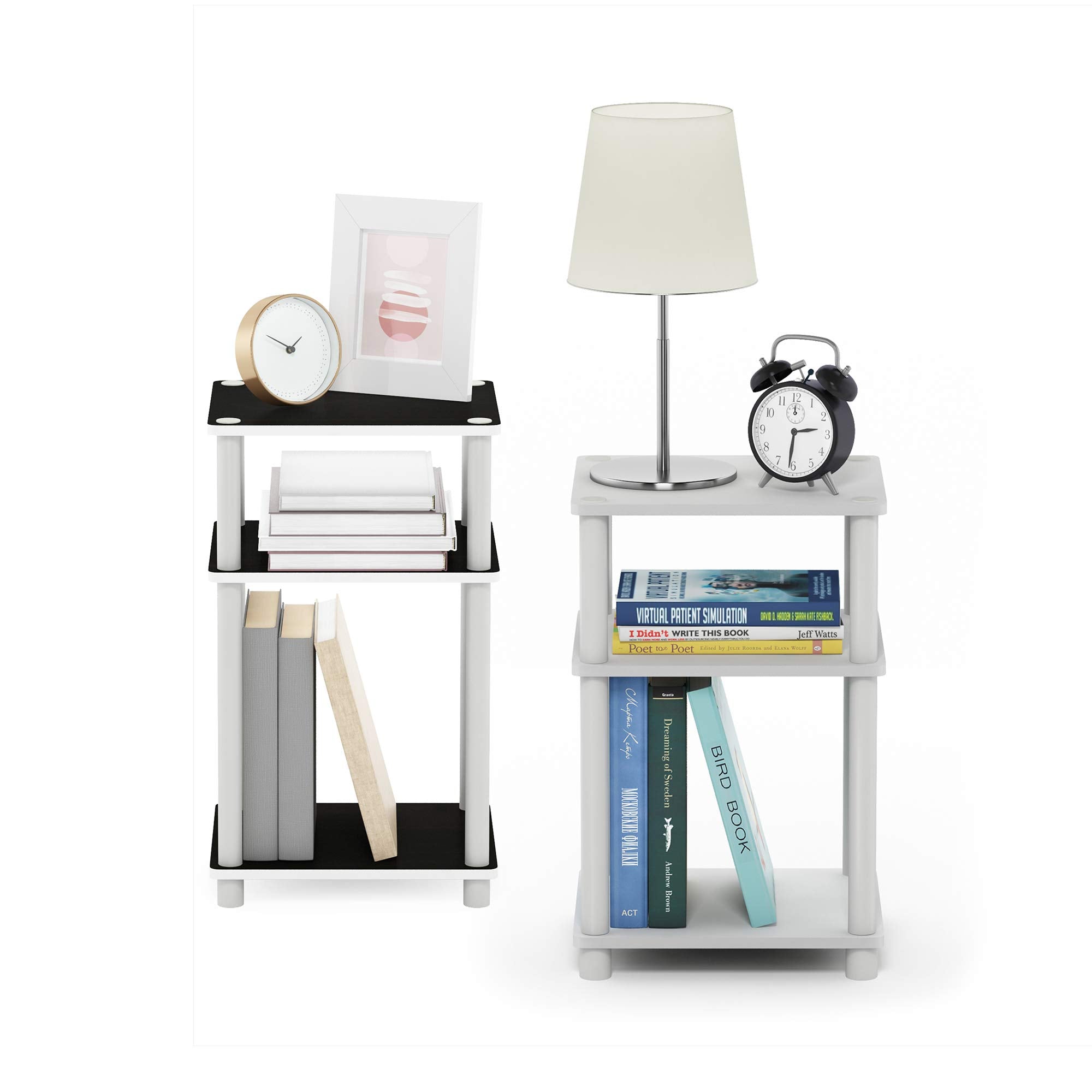 Furinno Just 3-Tier Turn-N-Tube End Table, 1-Pack, White/White