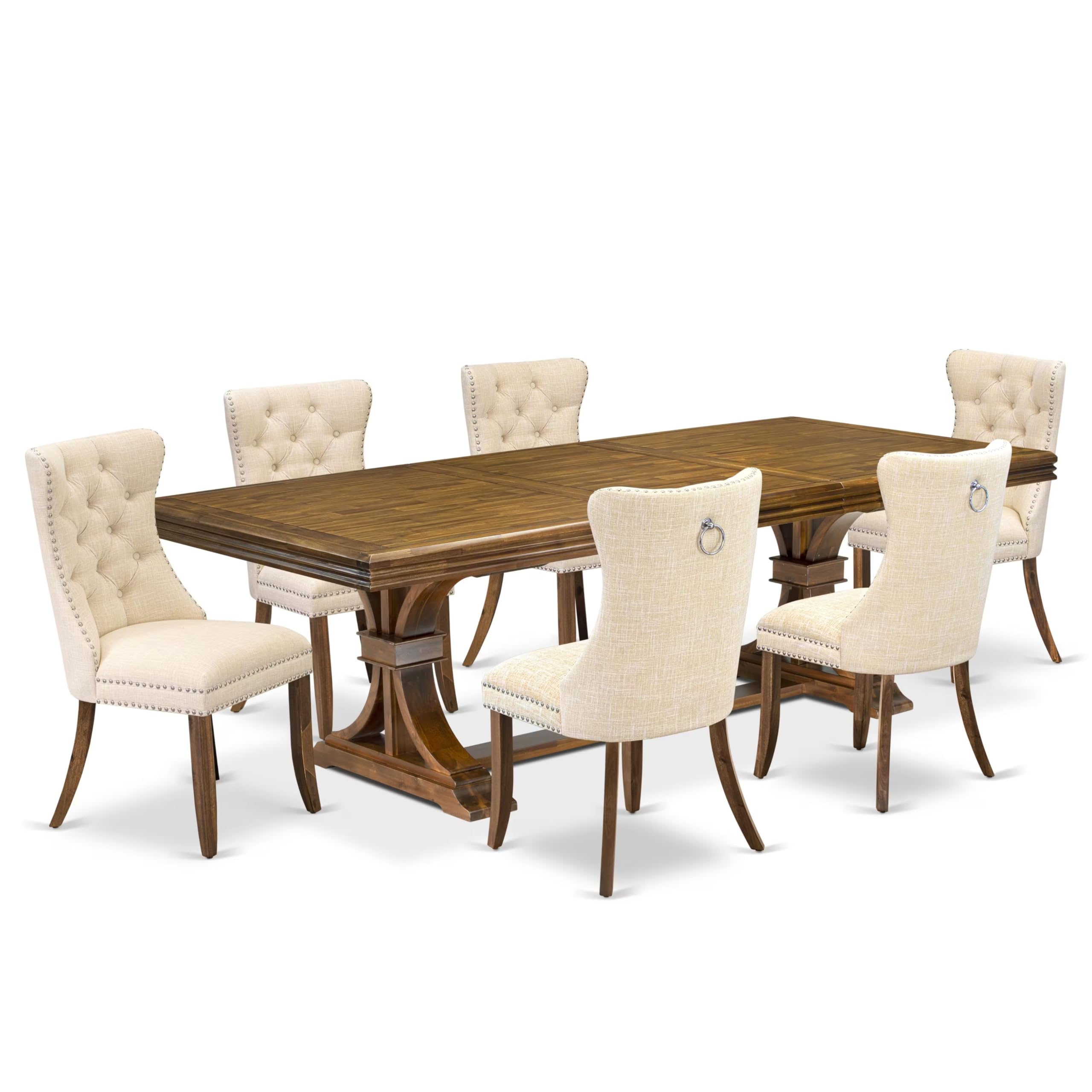 7 Pieces Dining Set Contains a Rectangle Kitchen Table and 6 Modern Chairs