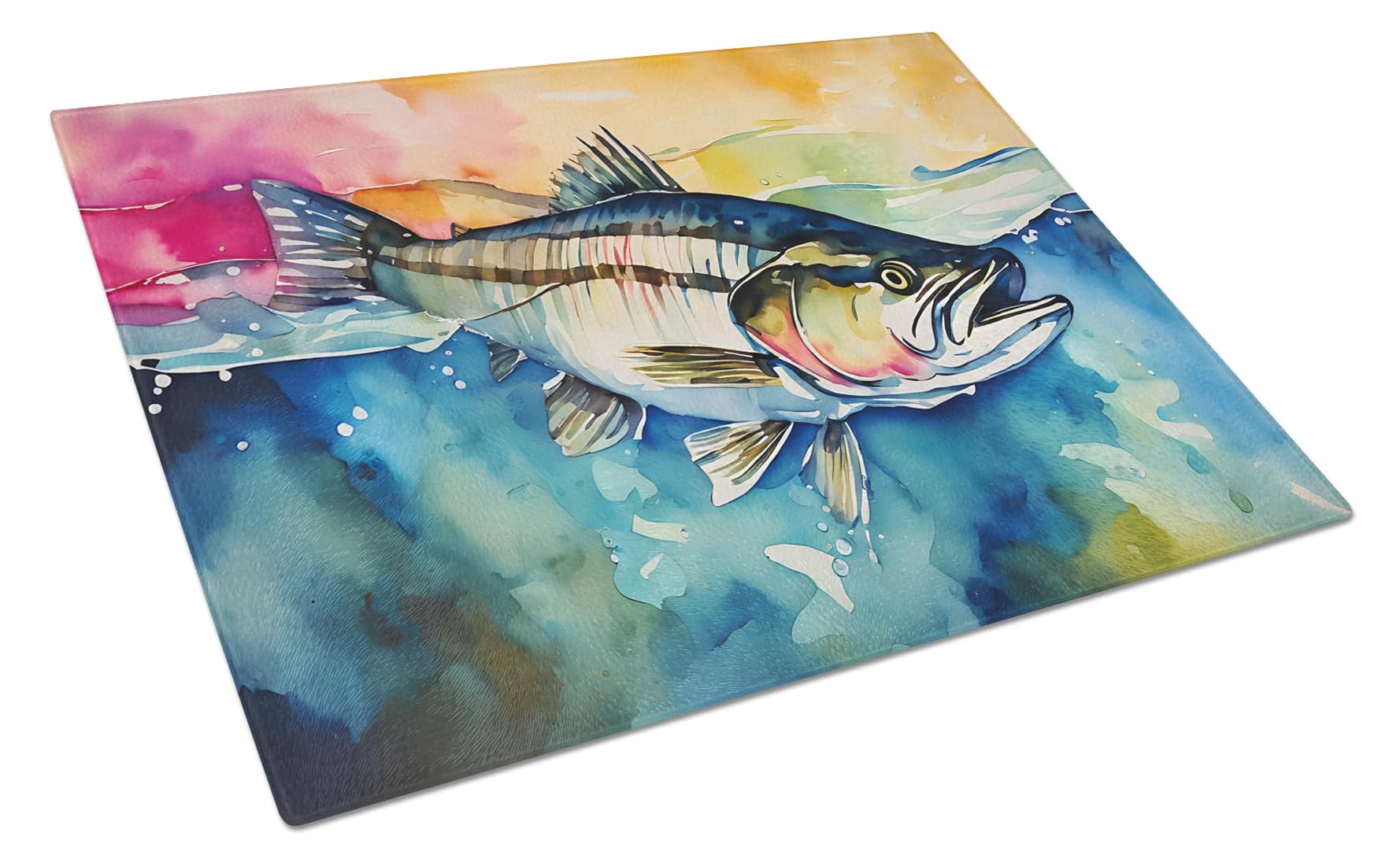 Carolines Treasures DAC2834LCB Striped Bass Glass Cutting Board Large Decorative Tempered Glass Kitchen Cutting and Serving Board Large Size Chopping Board