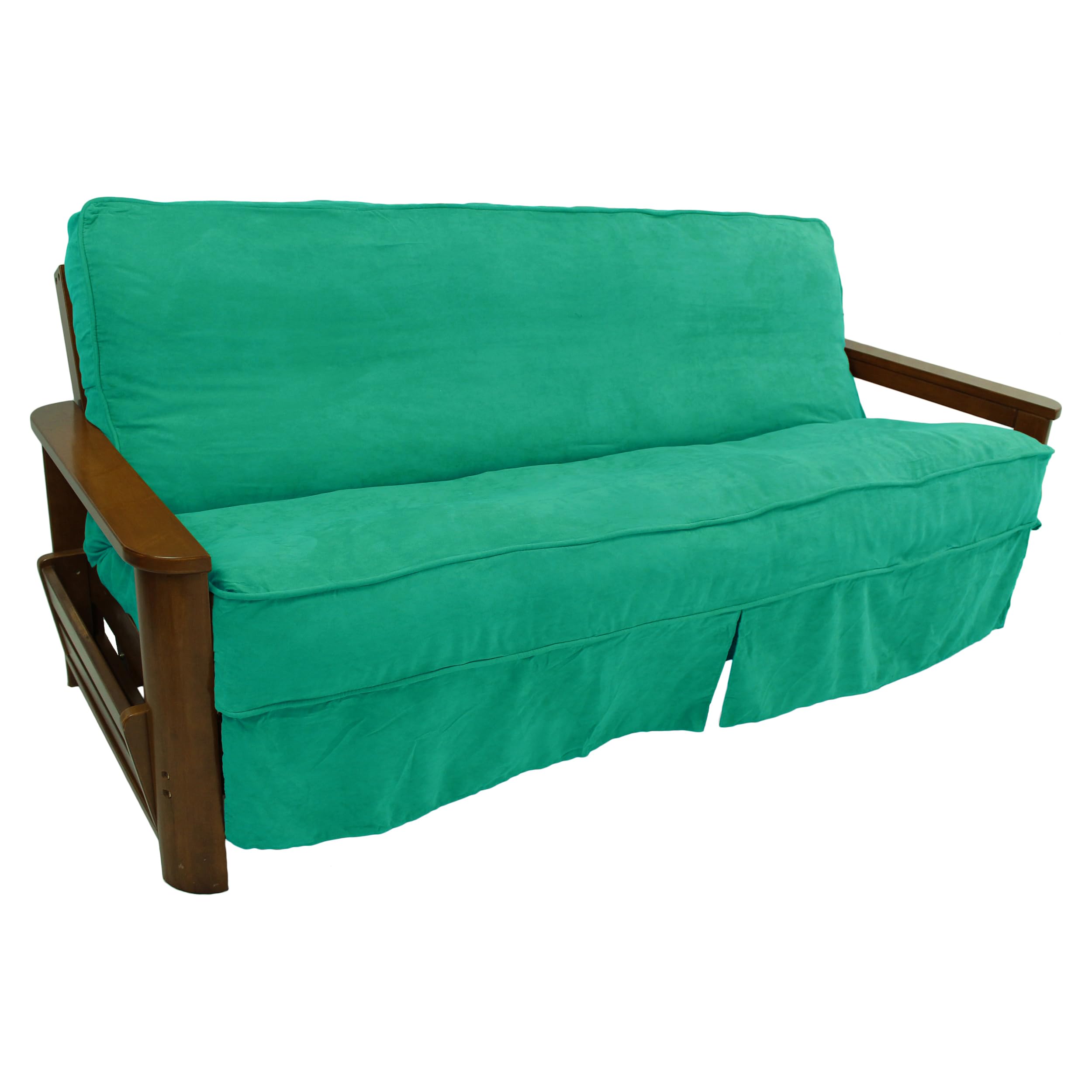 Solid Microsuede Double Corded 8 to 9-inch Full Futon Slipcover - Emerald