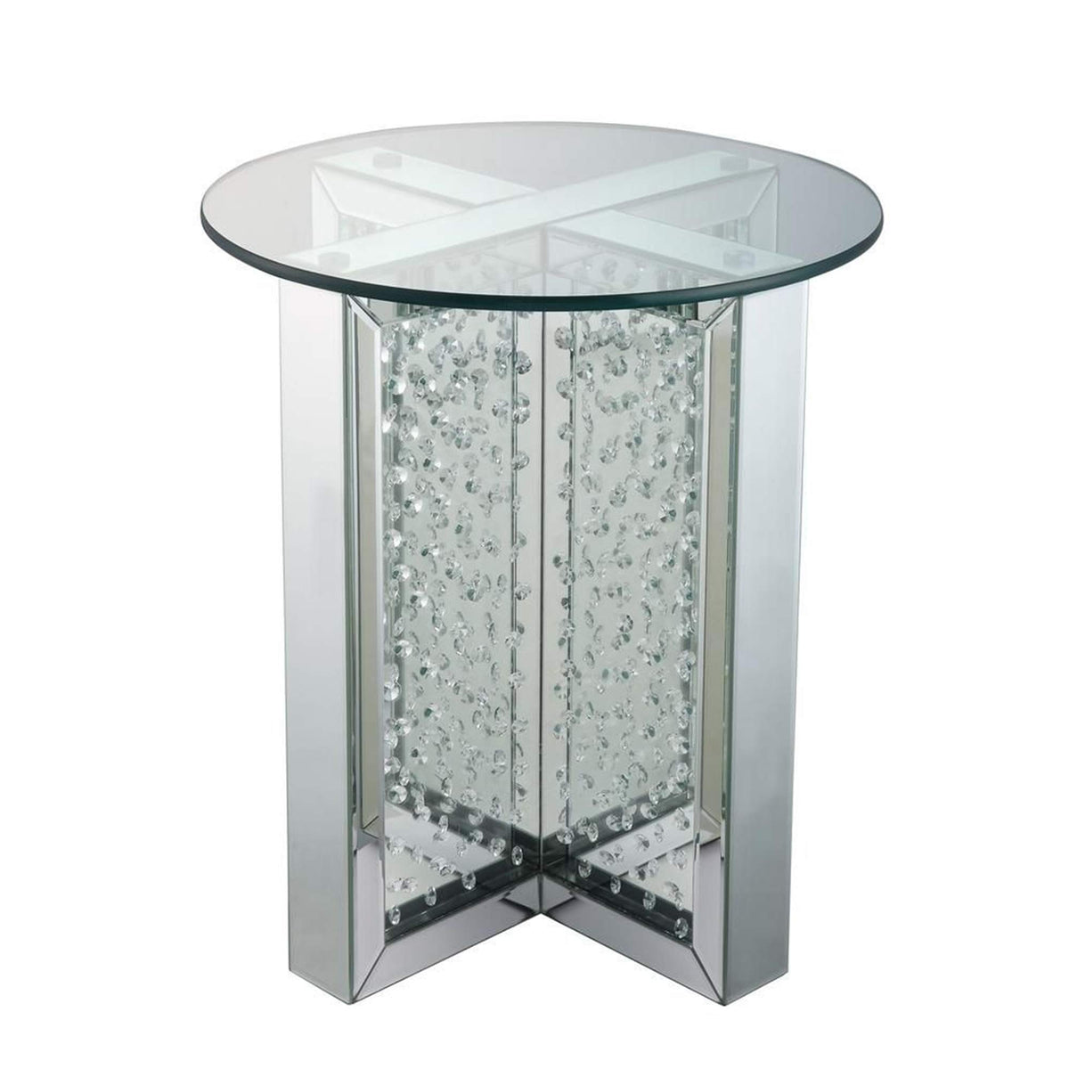 Benjara, Silver Benzara Round Mirrored End Table With Metal Framework