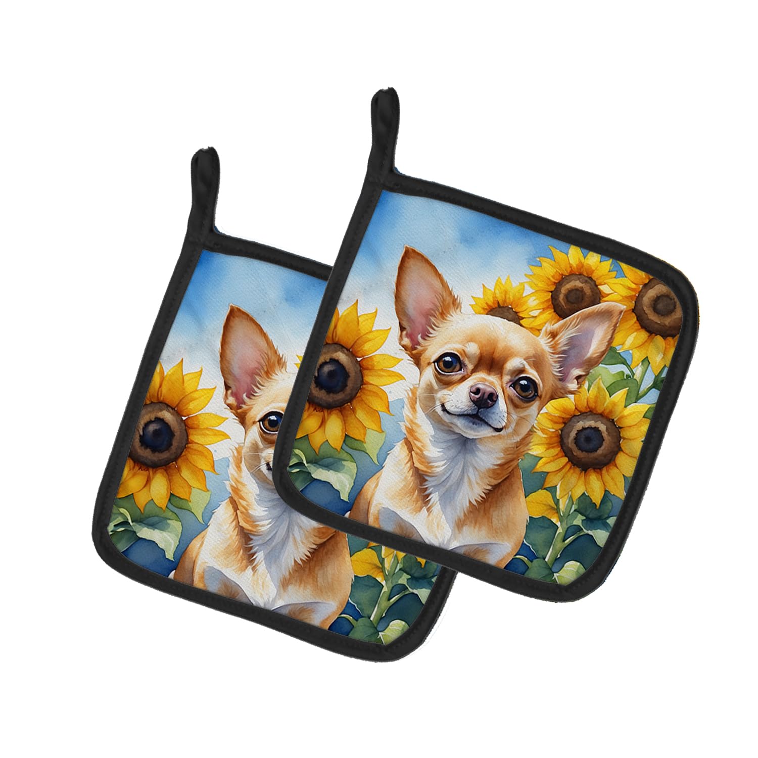 Chihuahua in Sunflowers Pair of Pot Holders