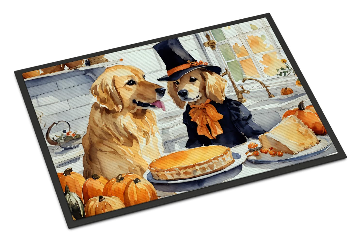 Carolines Treasures DAC1774JMAT Golden Retriever Fall Kitchen Pumpkins Indoor or Outdoor Mat 24x36 Front Door Mat Indoor Outdoor Rugs for Entryway, Non Slip Washable Low Pile