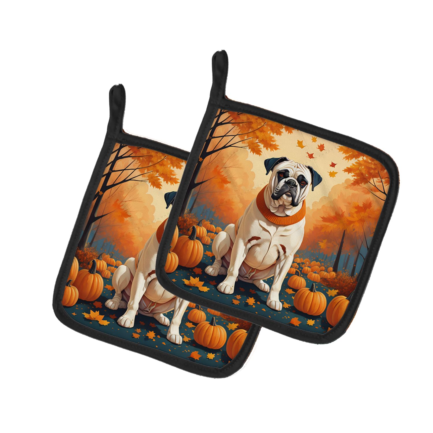 White Boxer Fall Pair of Pot Holders