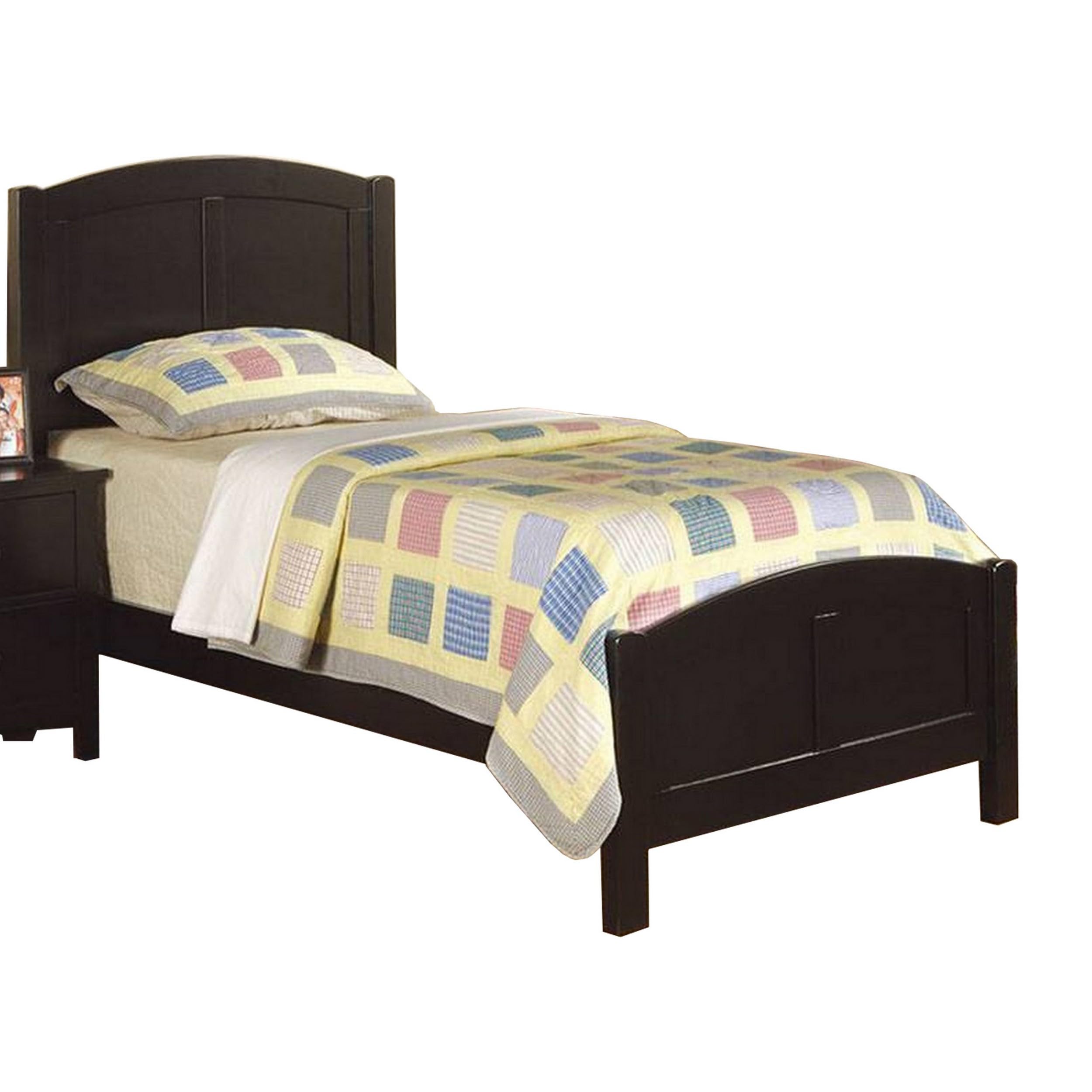 Pika Full Size Bed, Arched Headboard and Footboard, Jet Black Wood Frame