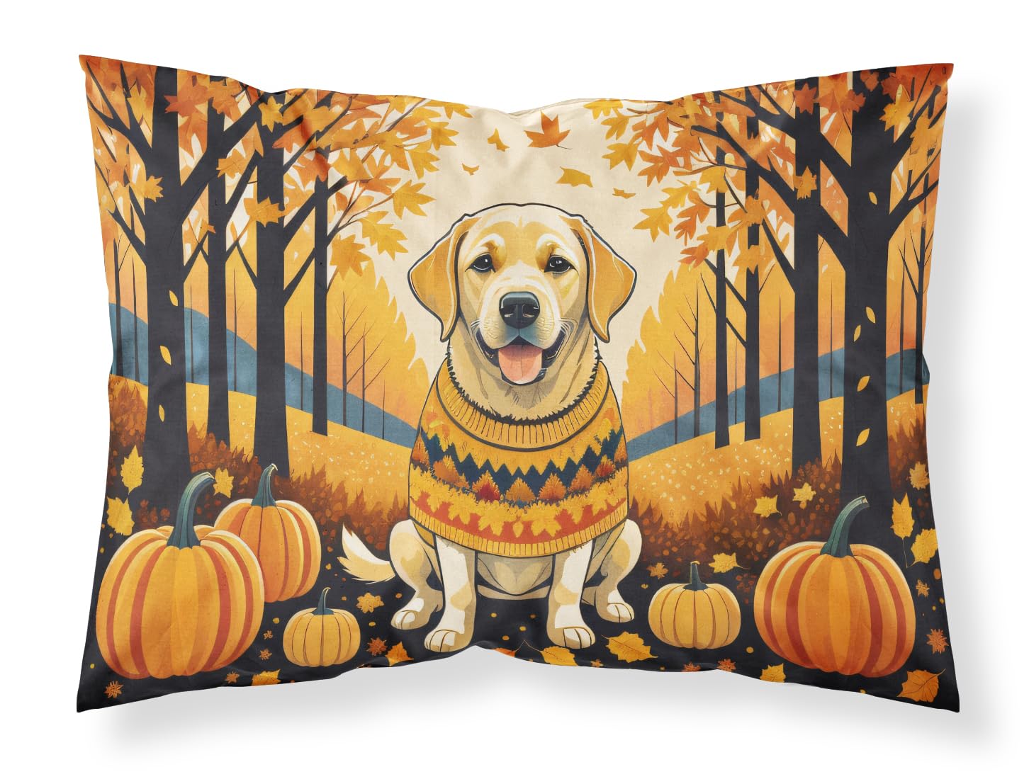 Carolines Treasures DAC1056PILLOWCASE Yellow Labrador Retriever Fall Fabric Standard Pillowcase Lightweight Super Soft Easy Care Decorative Artwork Pillowcase, Standard